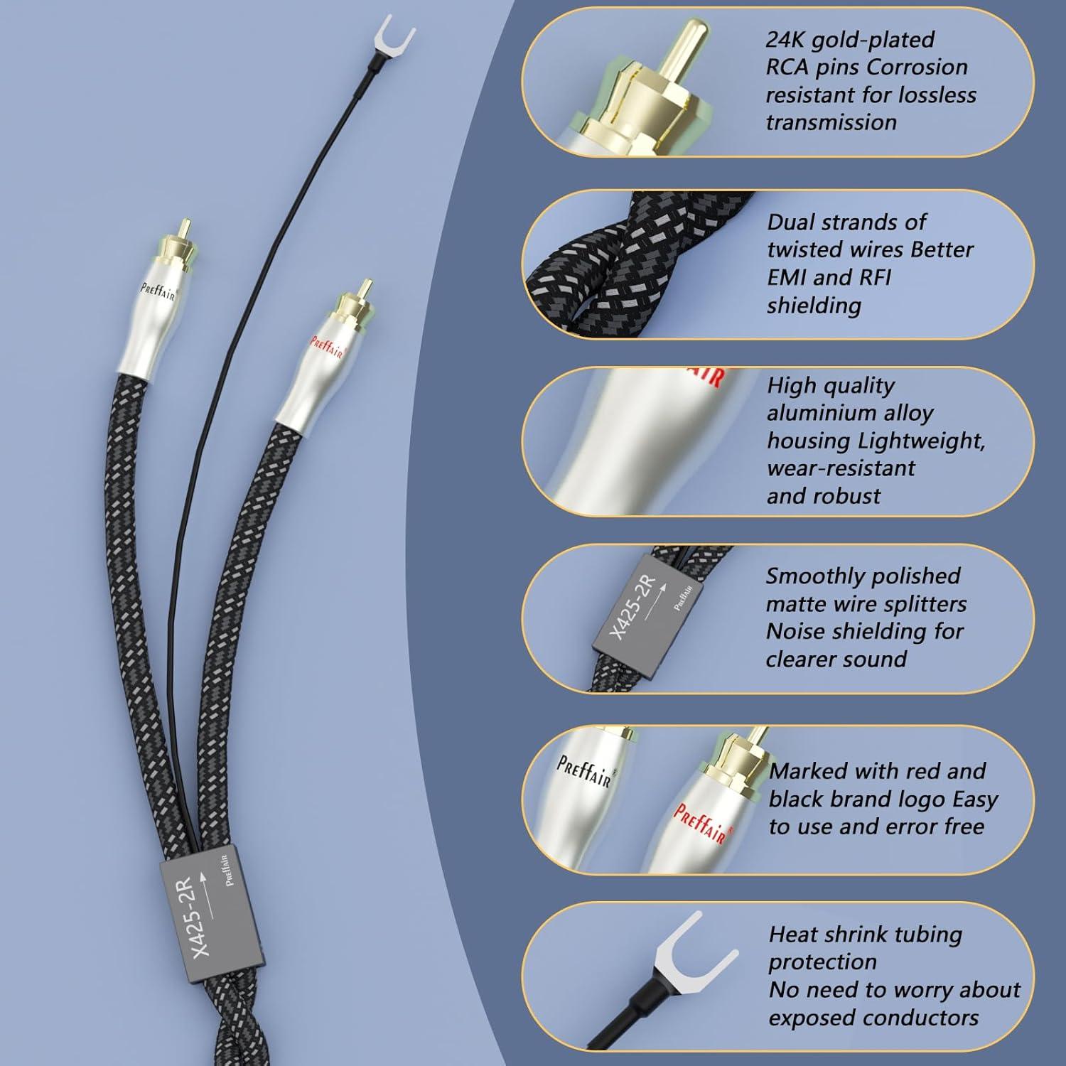 Cable de Tornamesa Preffair X425-2R 1m RCA con Tierra