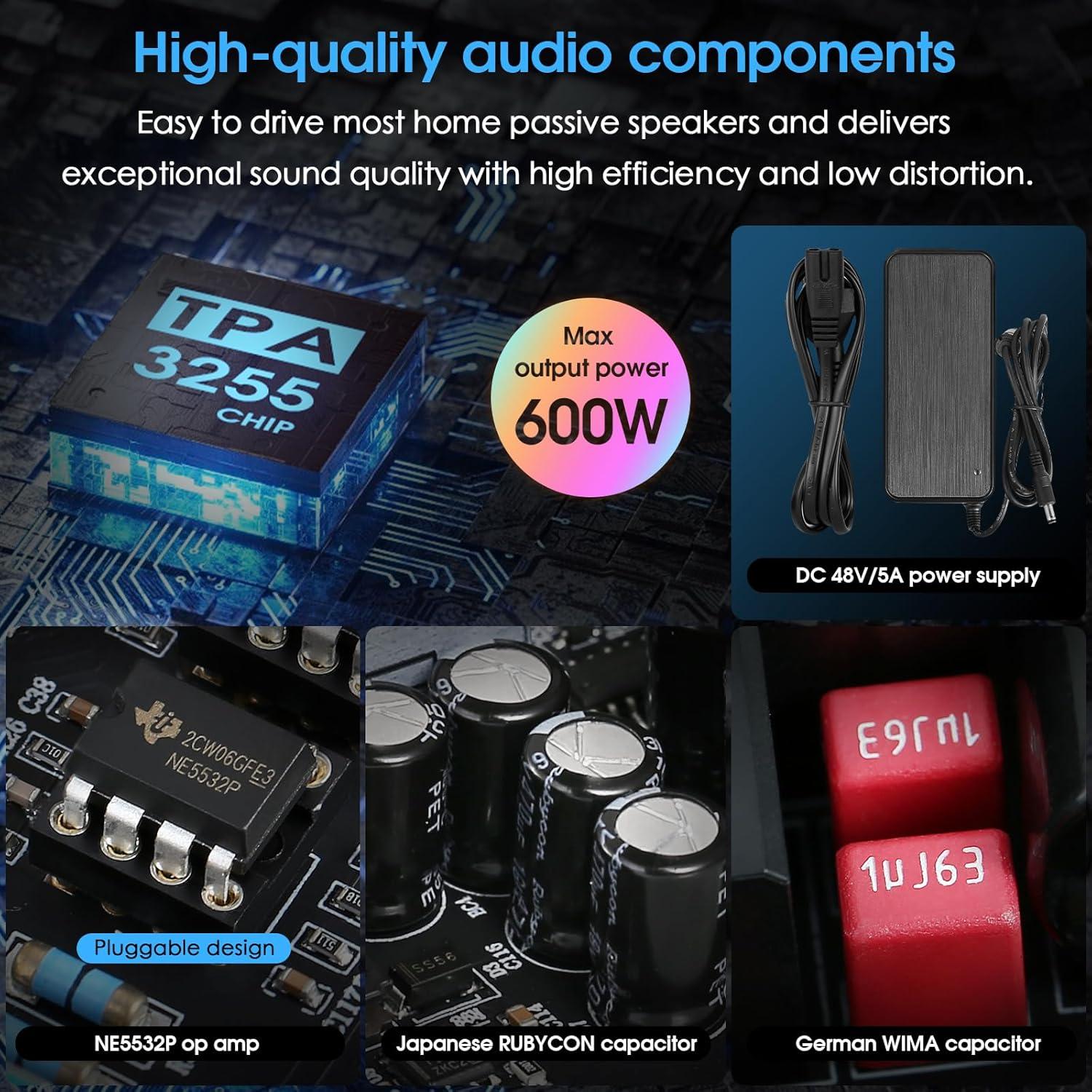 Amplificador Estéreo Douk Audio NS-13G MAX 600W HiFi Phono