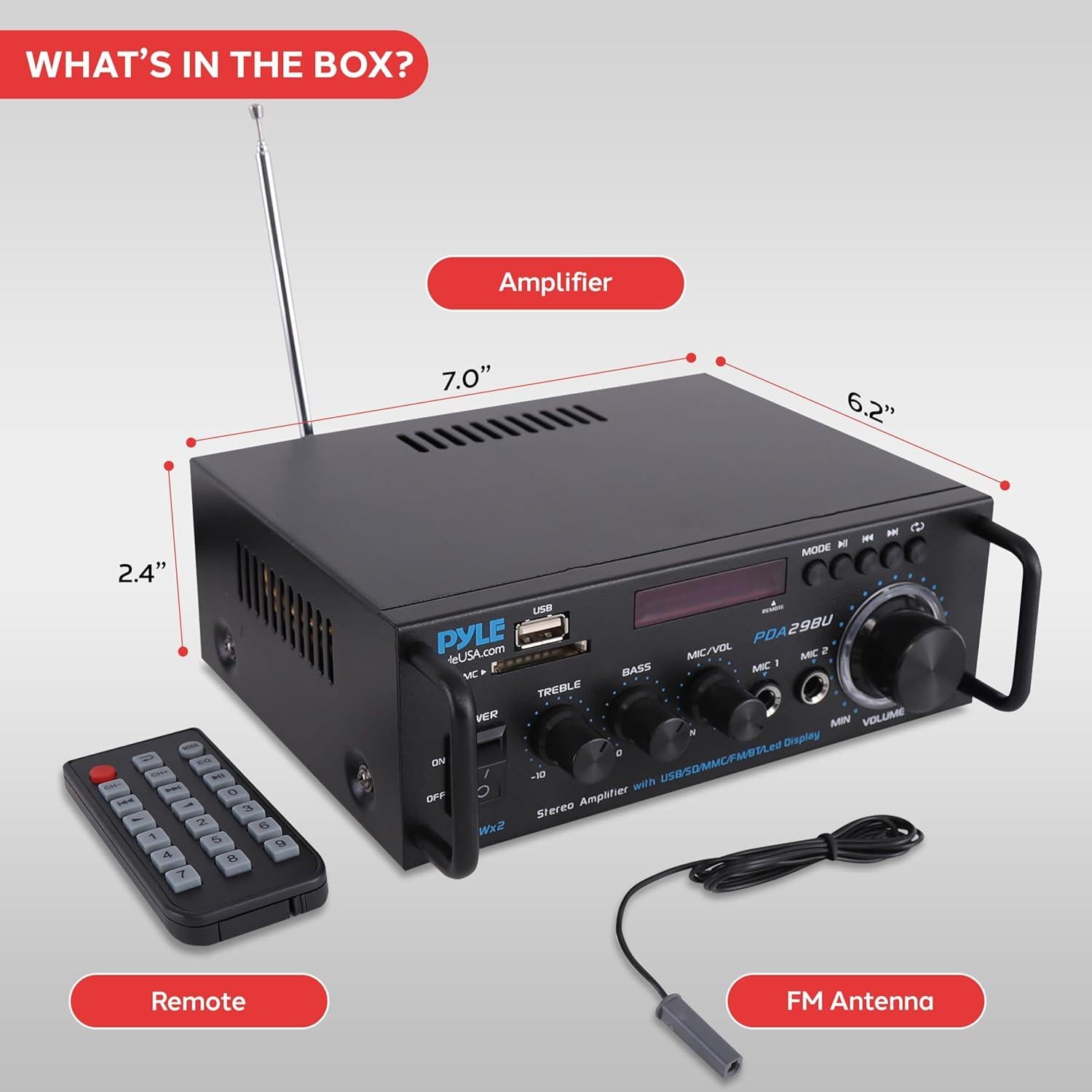 Amplificador Estéreo Inalámbrico Pyle PDA29BU 200W Bluetooth