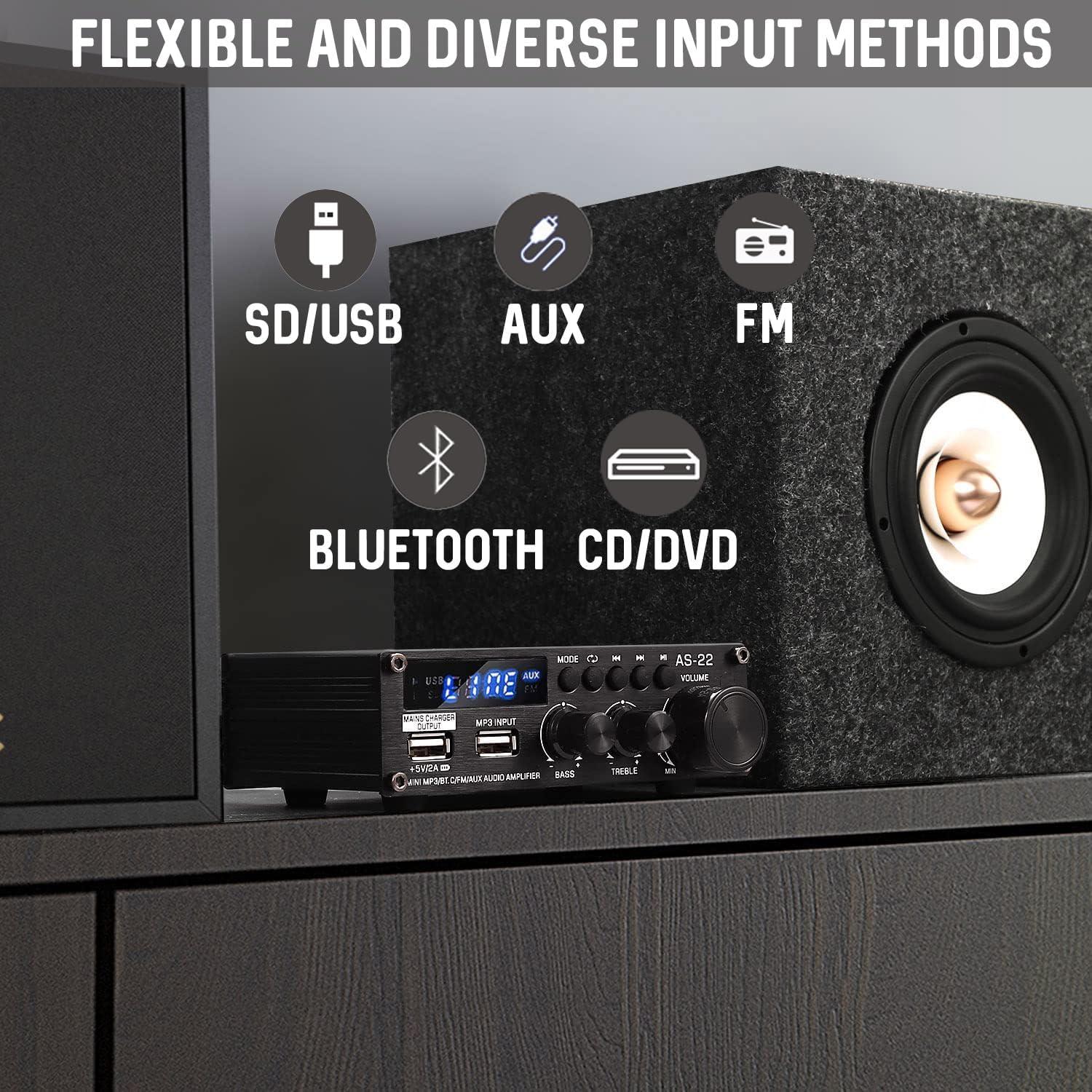 Amplificador Estéreo Mini Sunbuck AS-22BU Bluetooth 300W