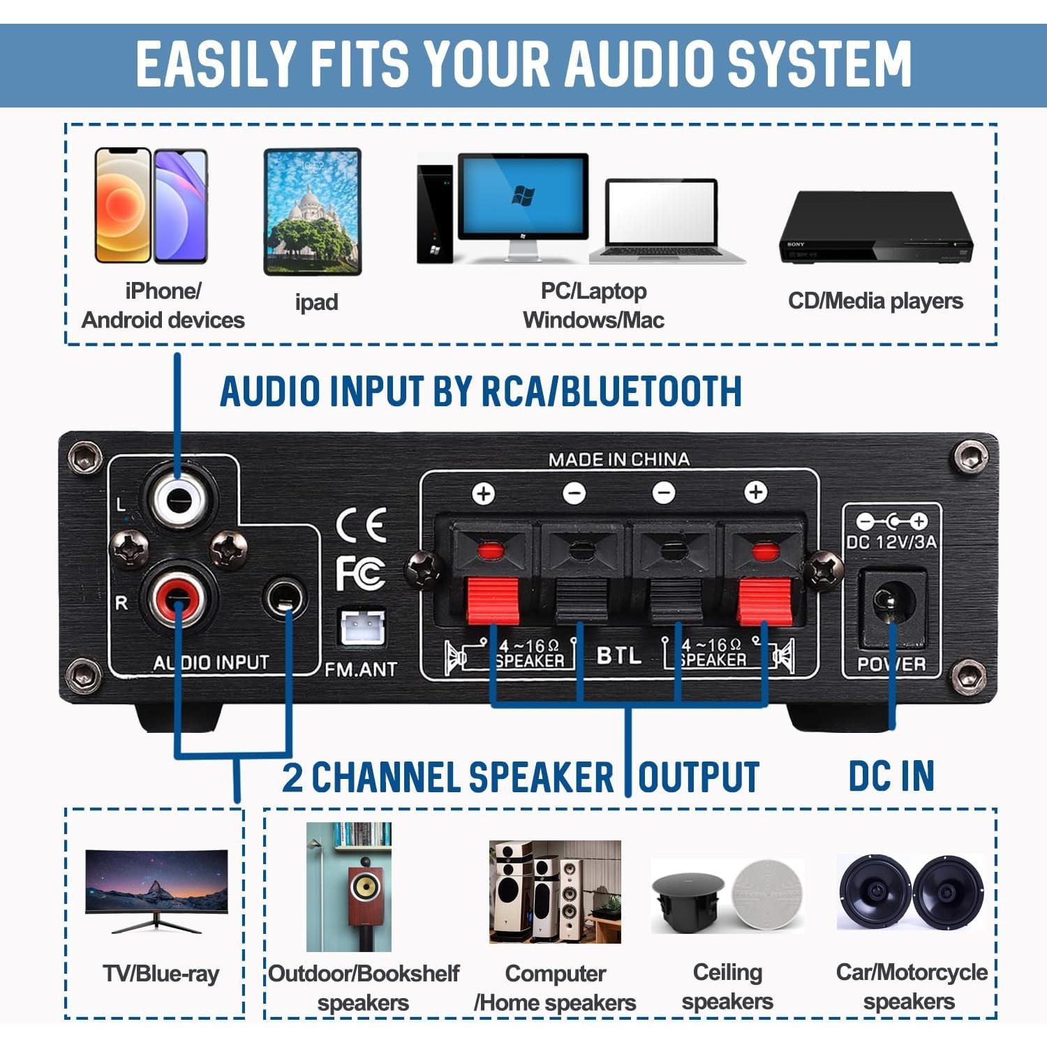 Amplificador Estéreo Mini Sunbuck AS-22BU Bluetooth 300W