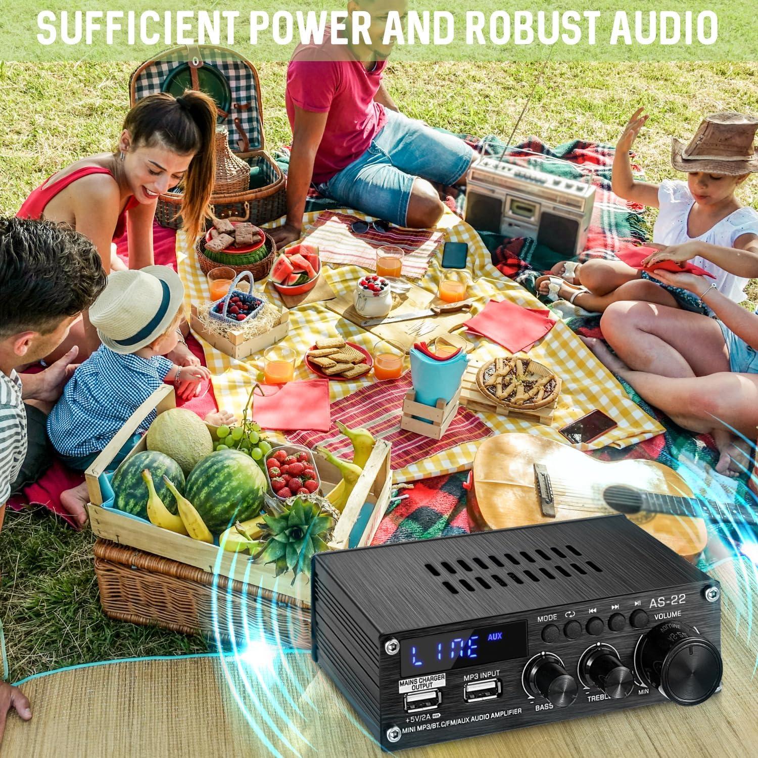 Amplificador Estéreo Mini Sunbuck AS-22BU Bluetooth 300W
