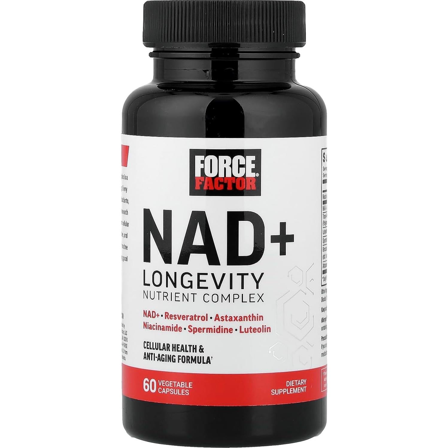 Suplemento NAD+ Force Factor 60 Cápsulas Antienvejecimiento