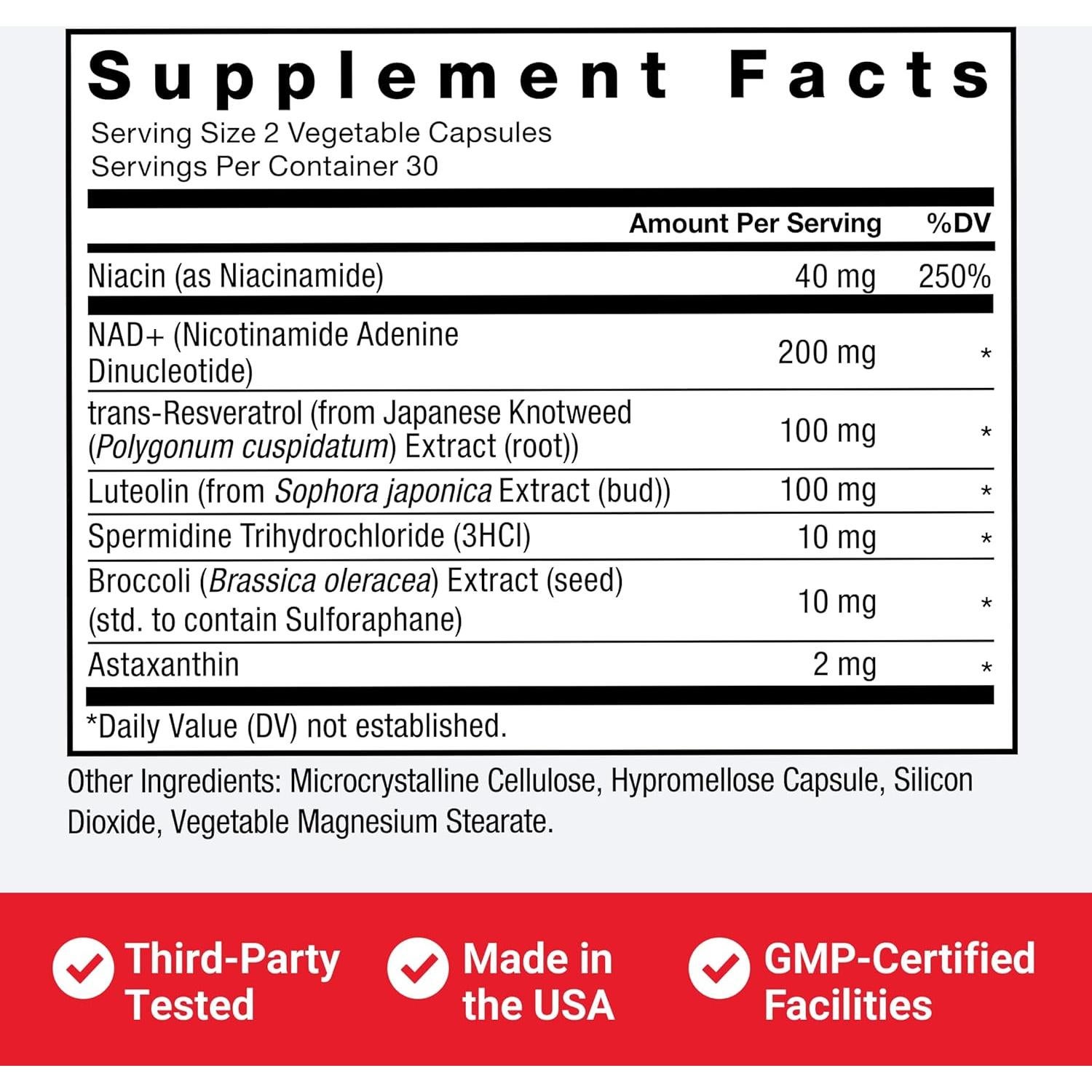 Suplemento NAD+ Force Factor 60 Cápsulas Antienvejecimiento
