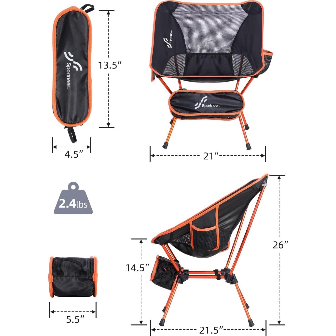 Silla de Camping Sportneer Plegable 0,91 kg Naranja 2 Paquete