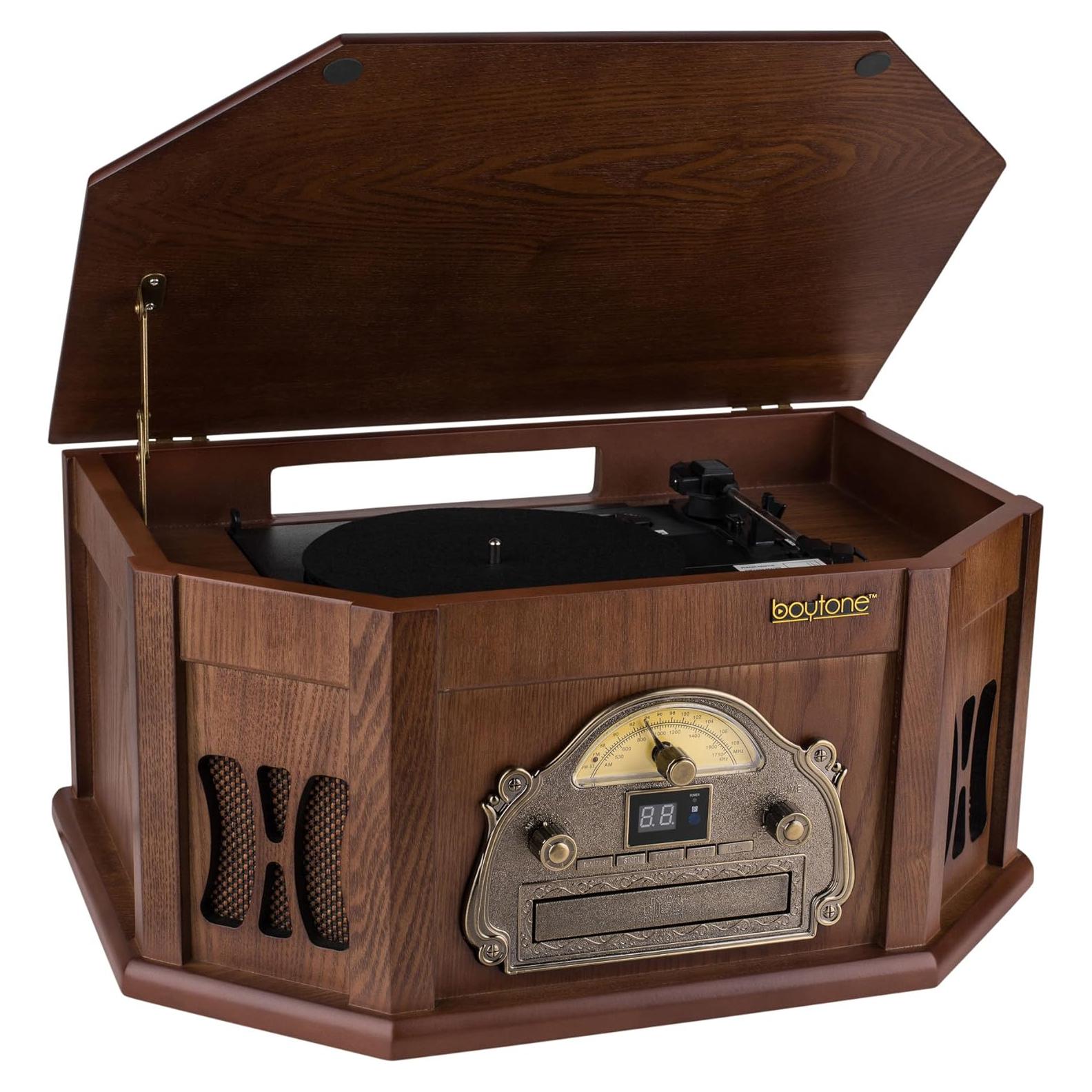 Sistema de Tocadiscos Boytone BT-25MB Madera Natural 8-en-1