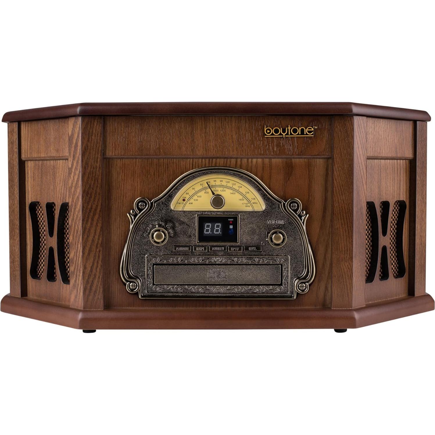 Sistema de Tocadiscos Boytone BT-25MB Madera Natural 8-en-1