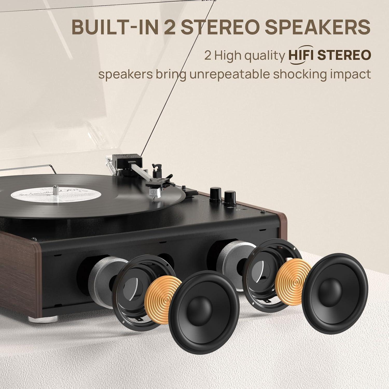 Reproductor de Vinilo Bluetooth RetroAudio JM105 Marrón 3 Velocidades