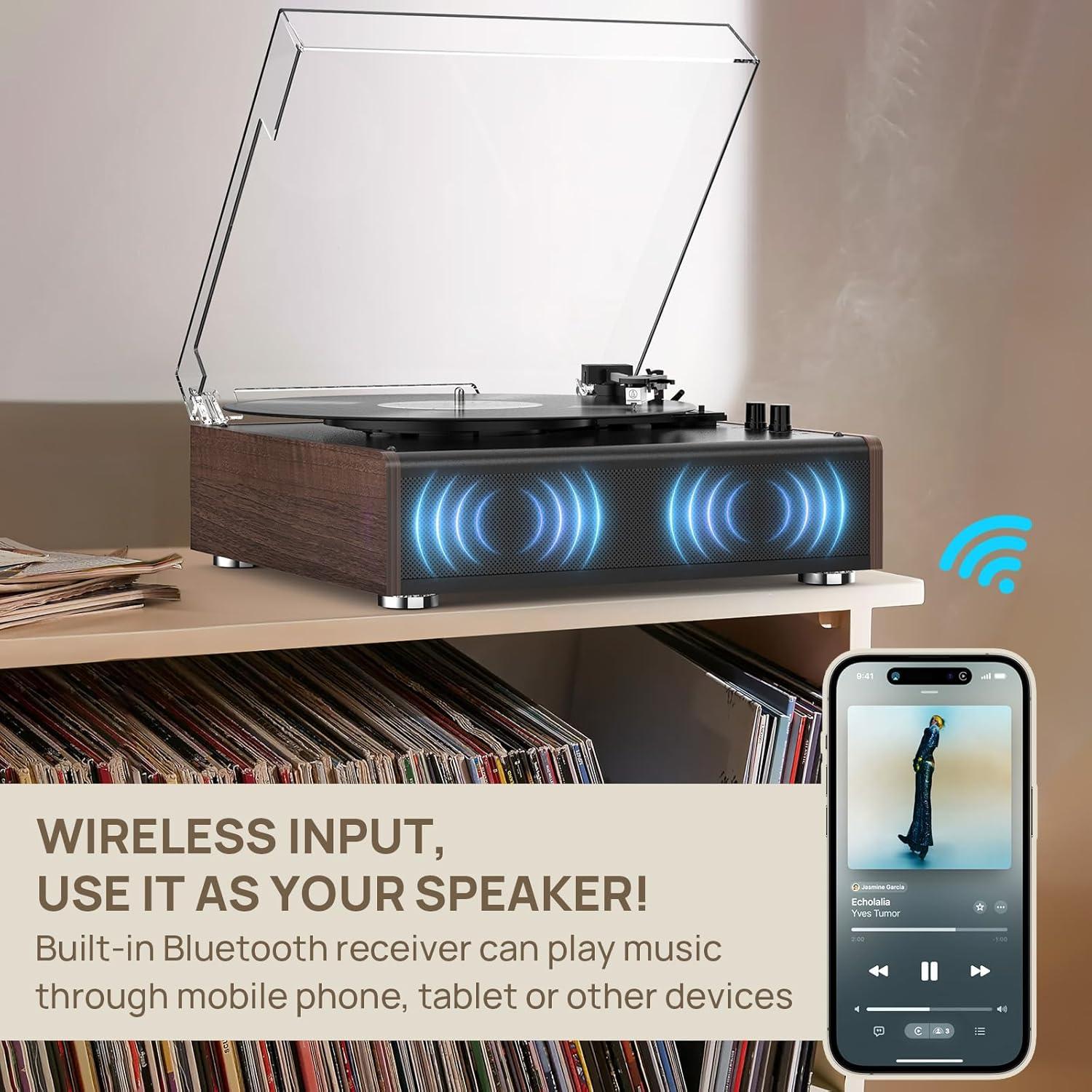 Reproductor de Vinilo Bluetooth RetroAudio JM105 Marrón 3 Velocidades