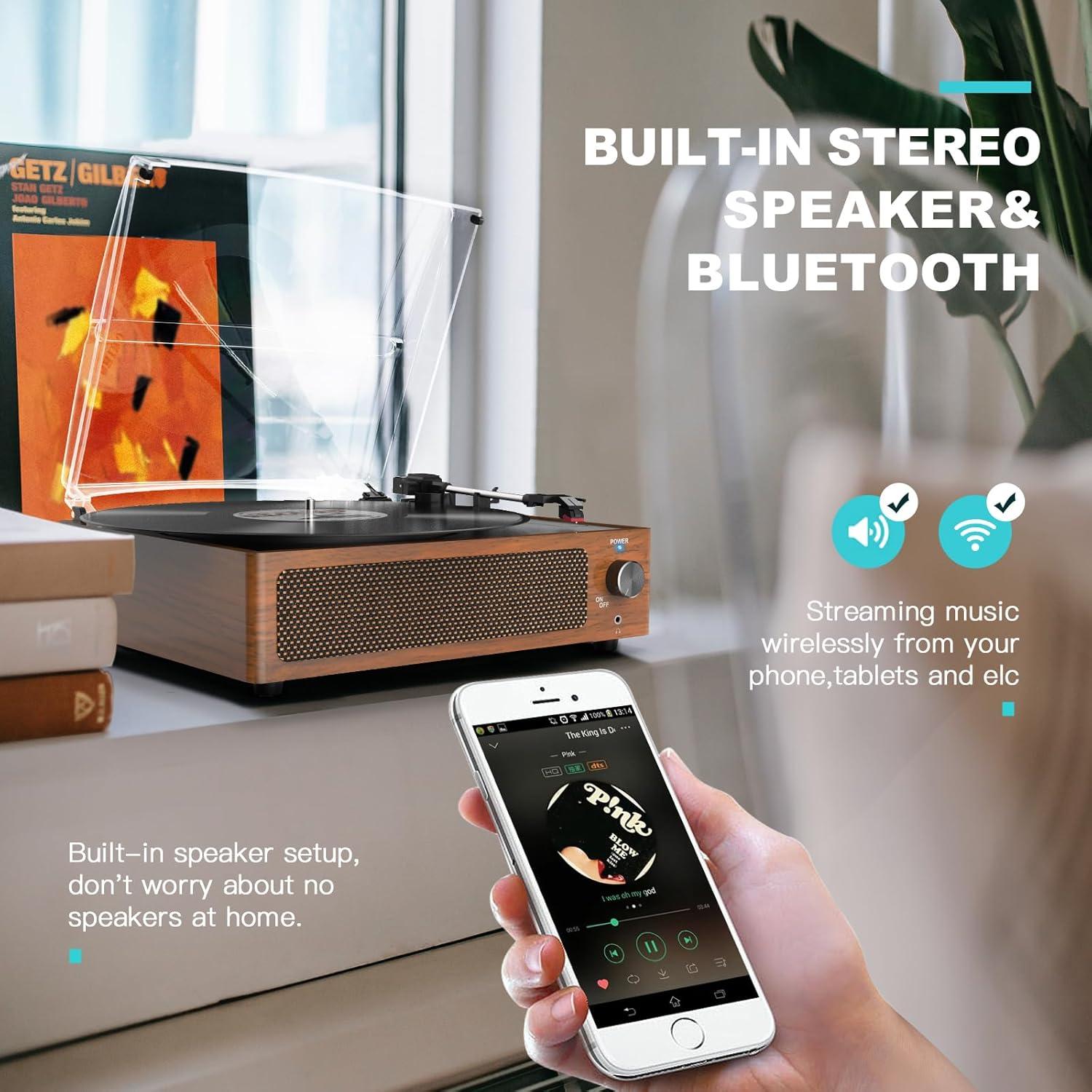 Tocadiscos Vintage WOCKODER R608 con Bluetooth y Altavoces