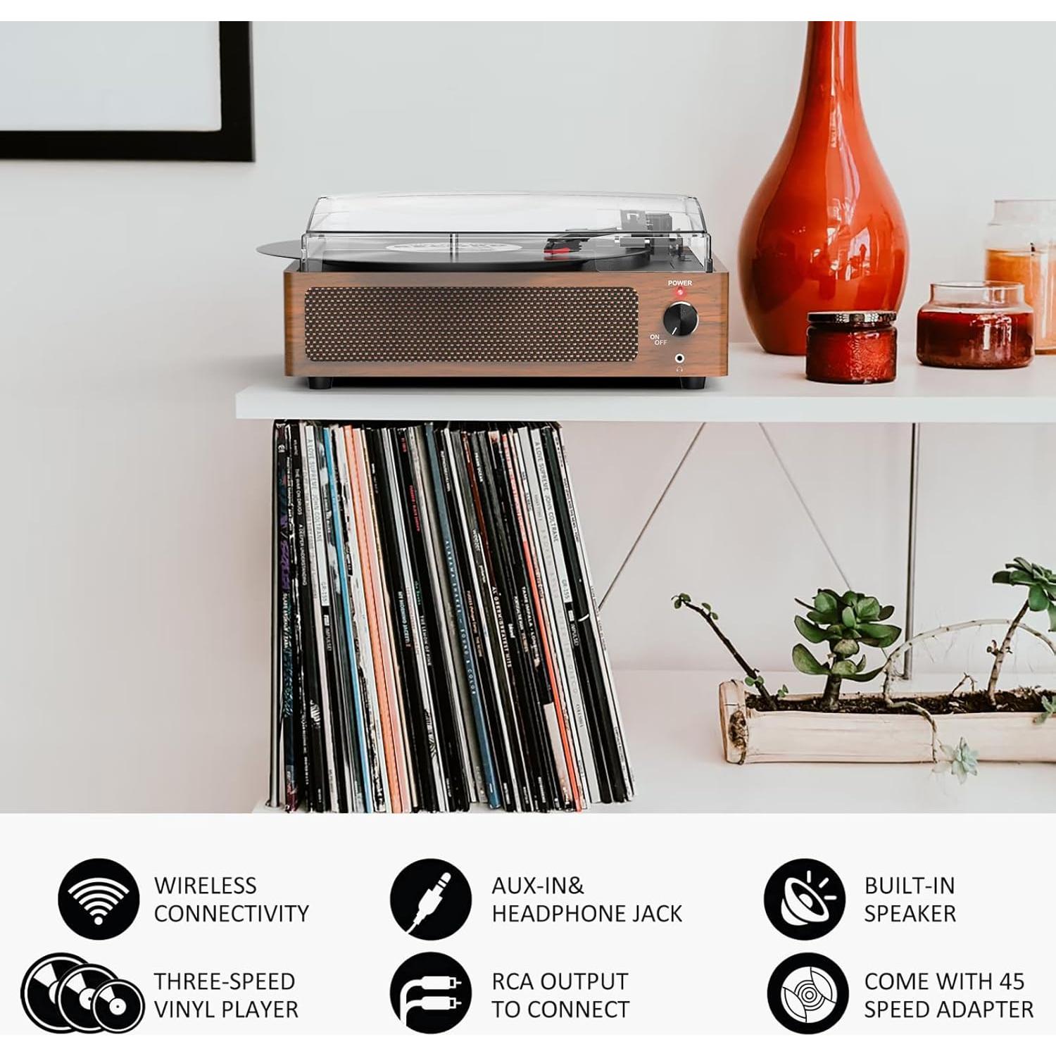 Tocadiscos Vintage WOCKODER R608 con Bluetooth y Altavoces