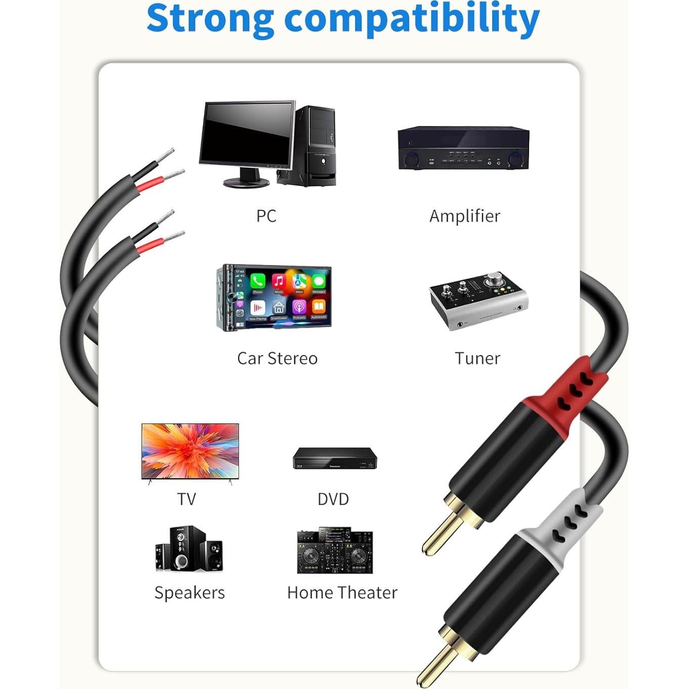 Adaptador RCA a Cable de Altavoz RULGOI 2.01m 20AWG