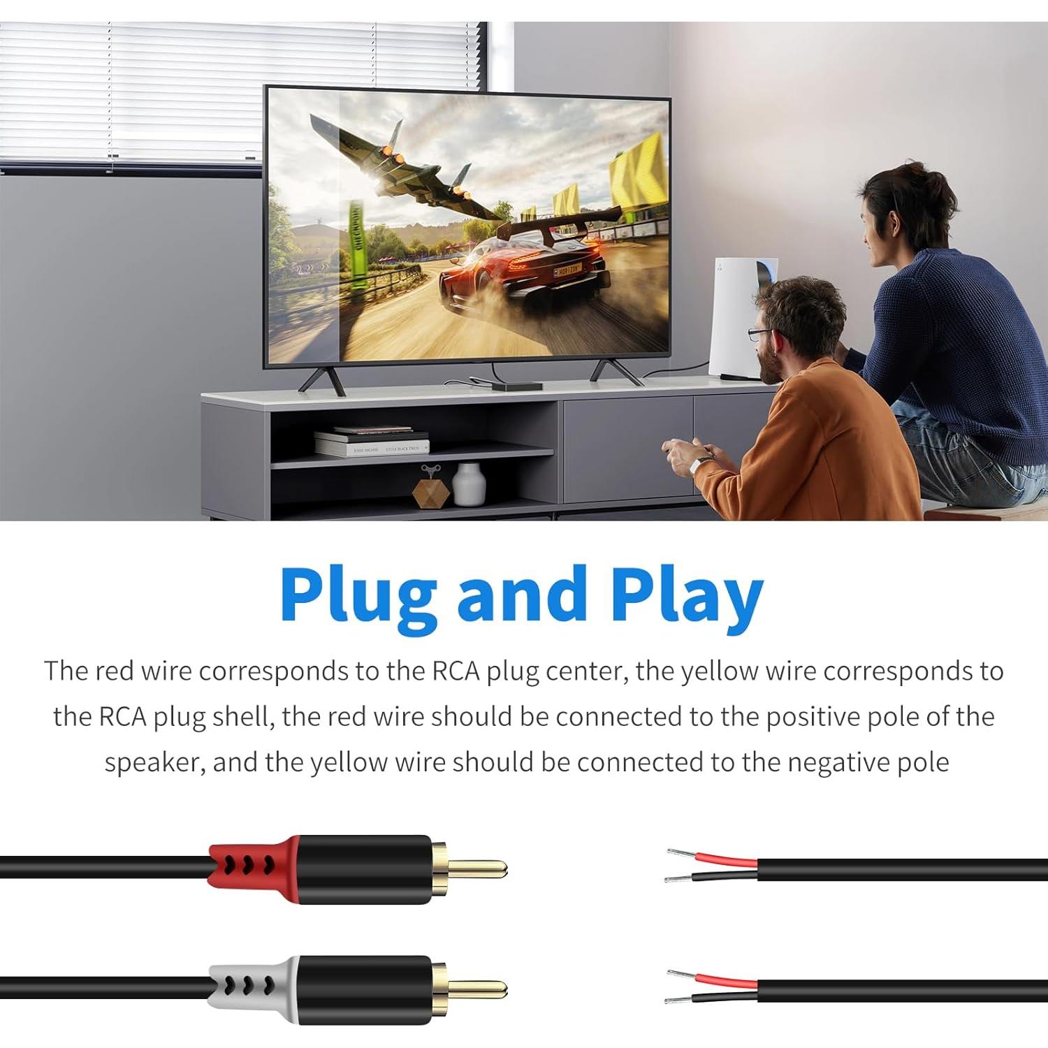 Adaptador RCA a Cable de Altavoz RULGOI 2.01m 20AWG