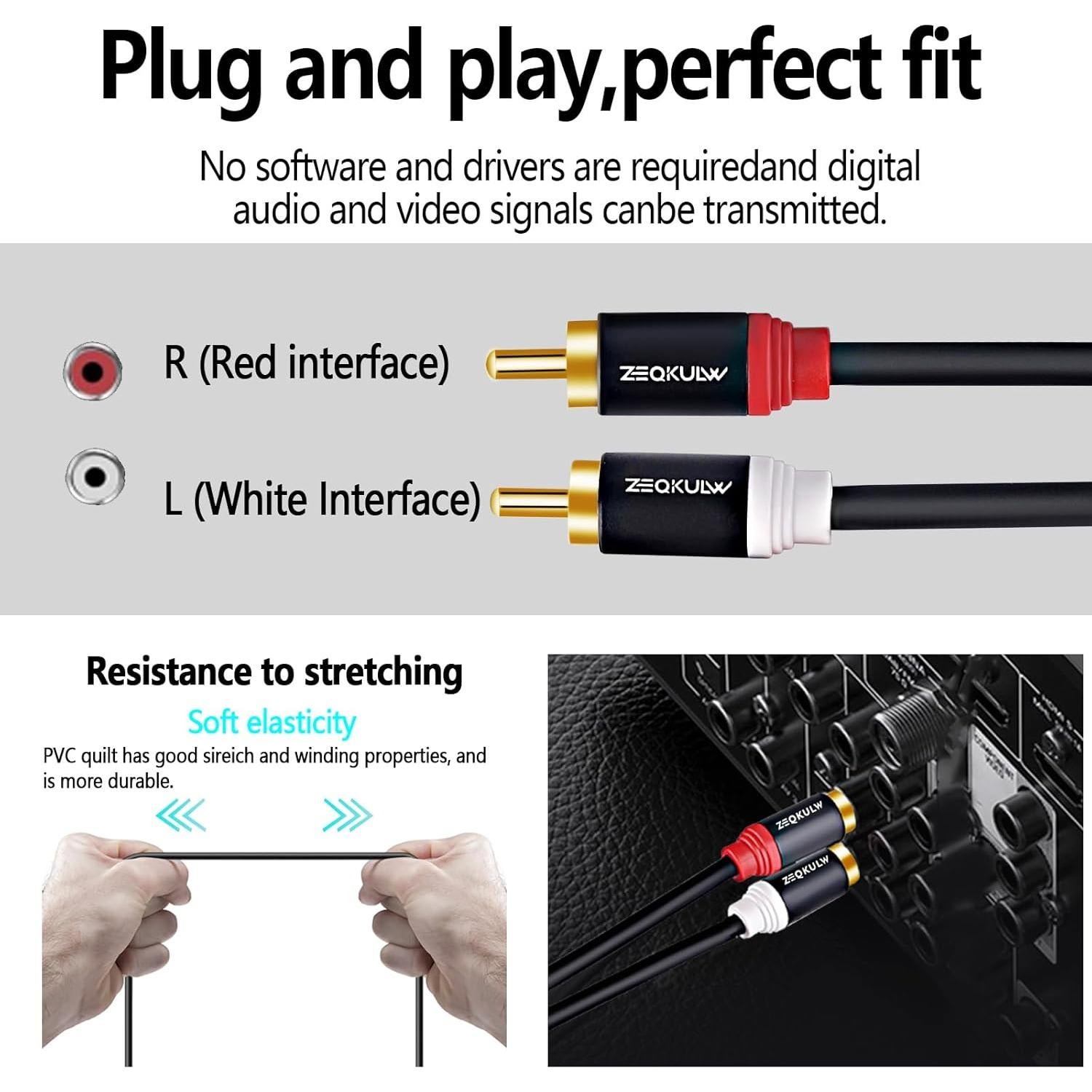 Cable de audio 2RCA macho a 2RCA macho ZEQKULW 4.57m