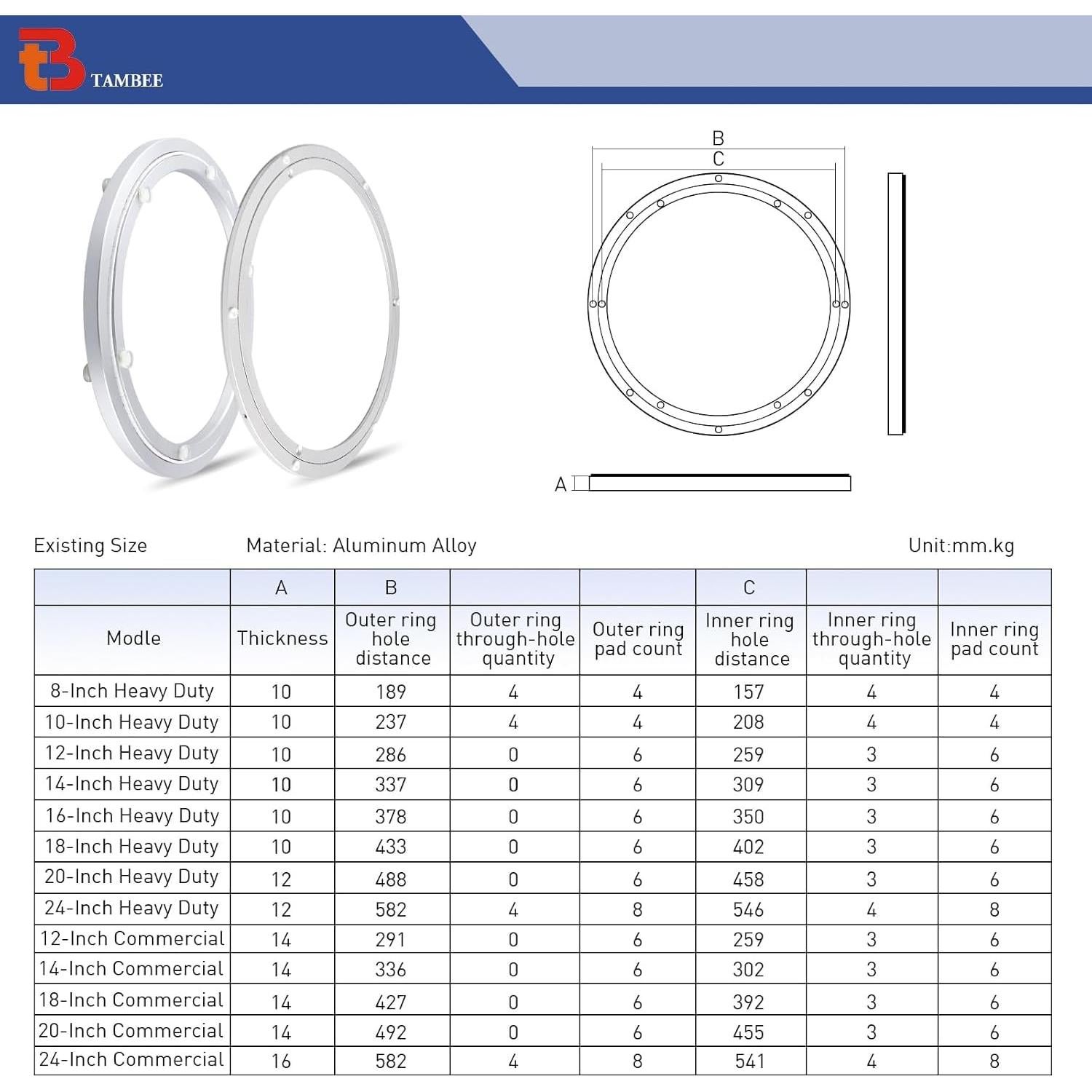 Lazy Susan 40.64 cm TamBee Metal Rotativo Carga 90 kg