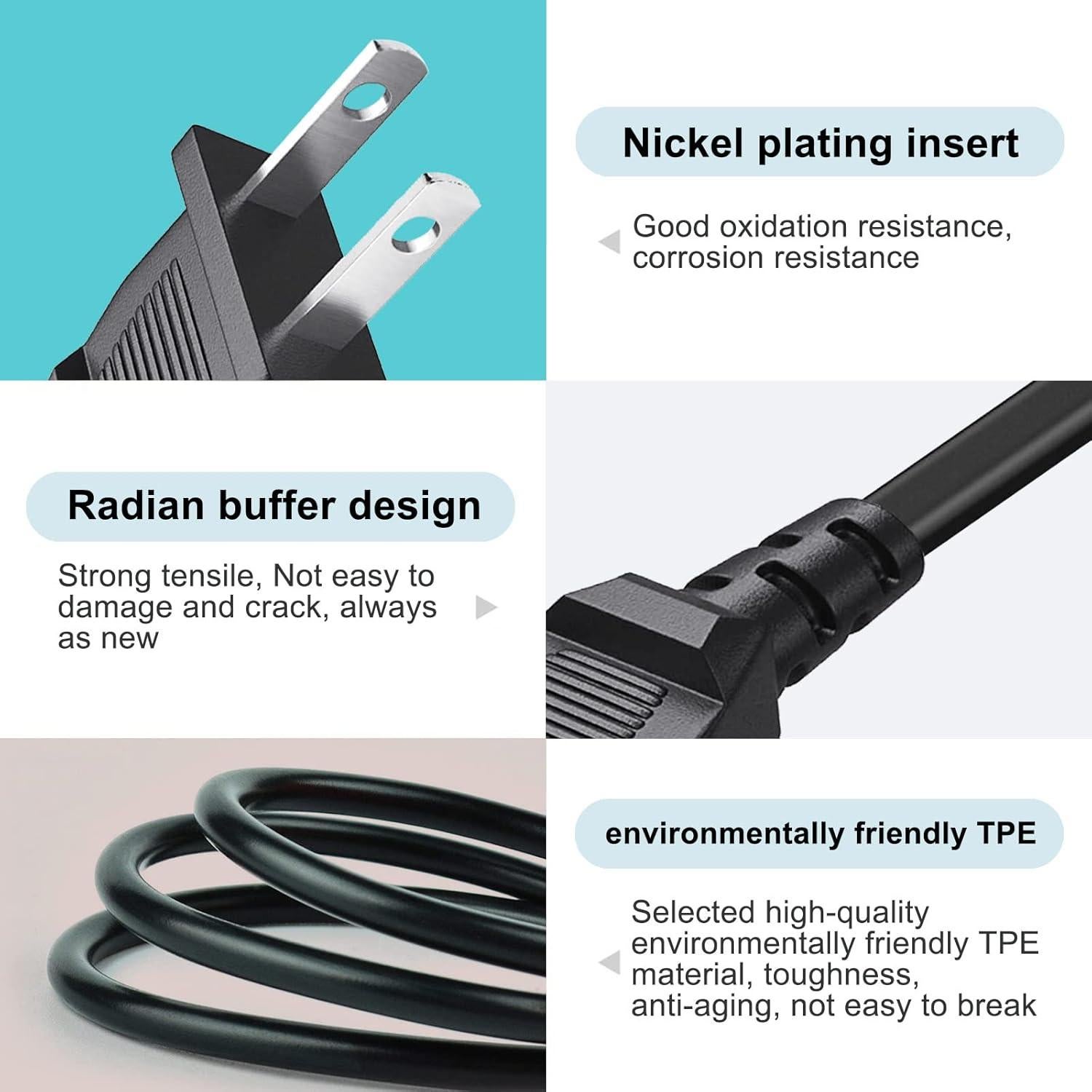 Cable de Alimentación AC 2 Ranuras 18AWG 2.44m para JBL y ONN