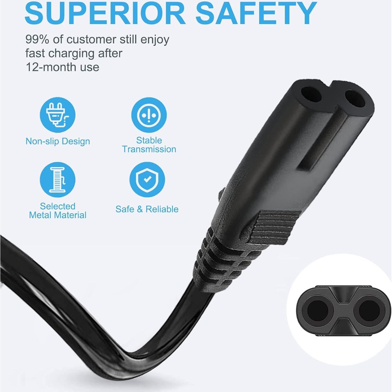 Cable de Alimentación AC 2 Ranuras 18AWG 2.44m para JBL y ONN