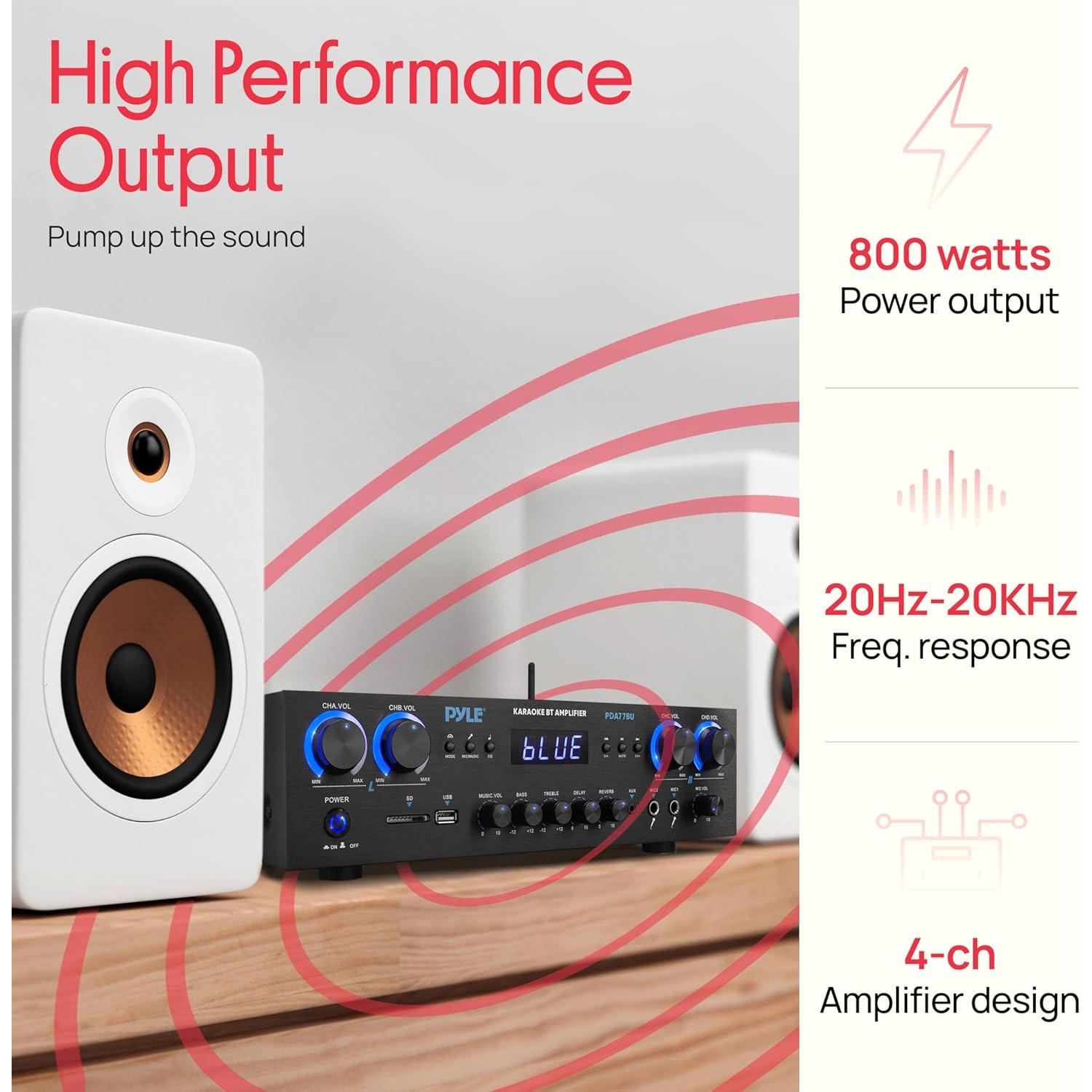 Amplificador Estéreo Bluetooth Pyle PDA77BU 800W 4 Canales