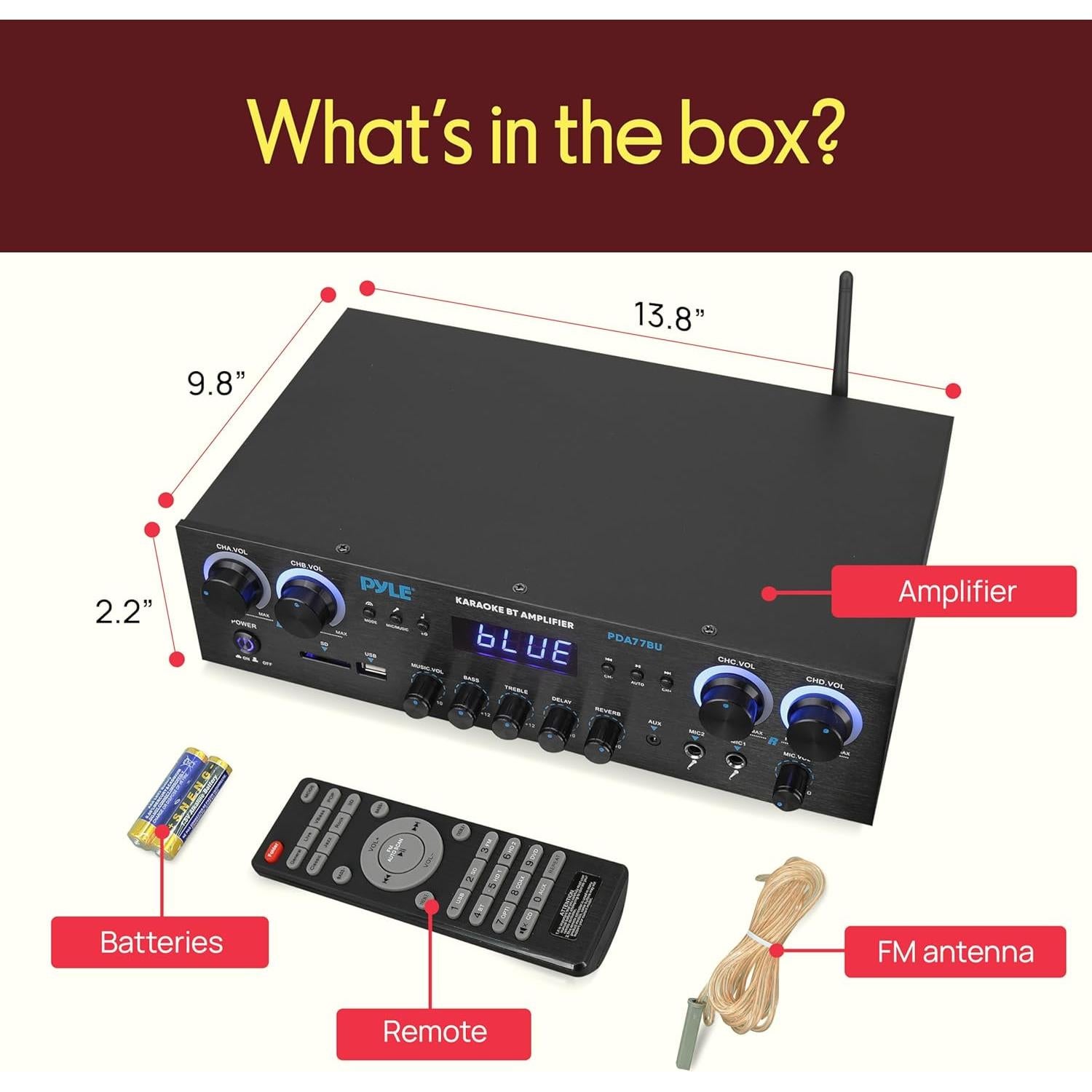 Amplificador Estéreo Bluetooth Pyle PDA77BU 800W 4 Canales