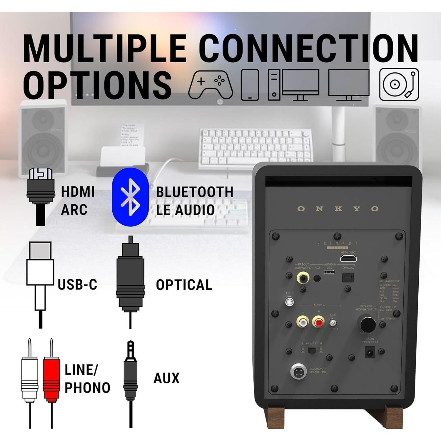 Altavoces Alimentados Onkyo Creator GX-30ARC, Bluetooth 5.3, 4"