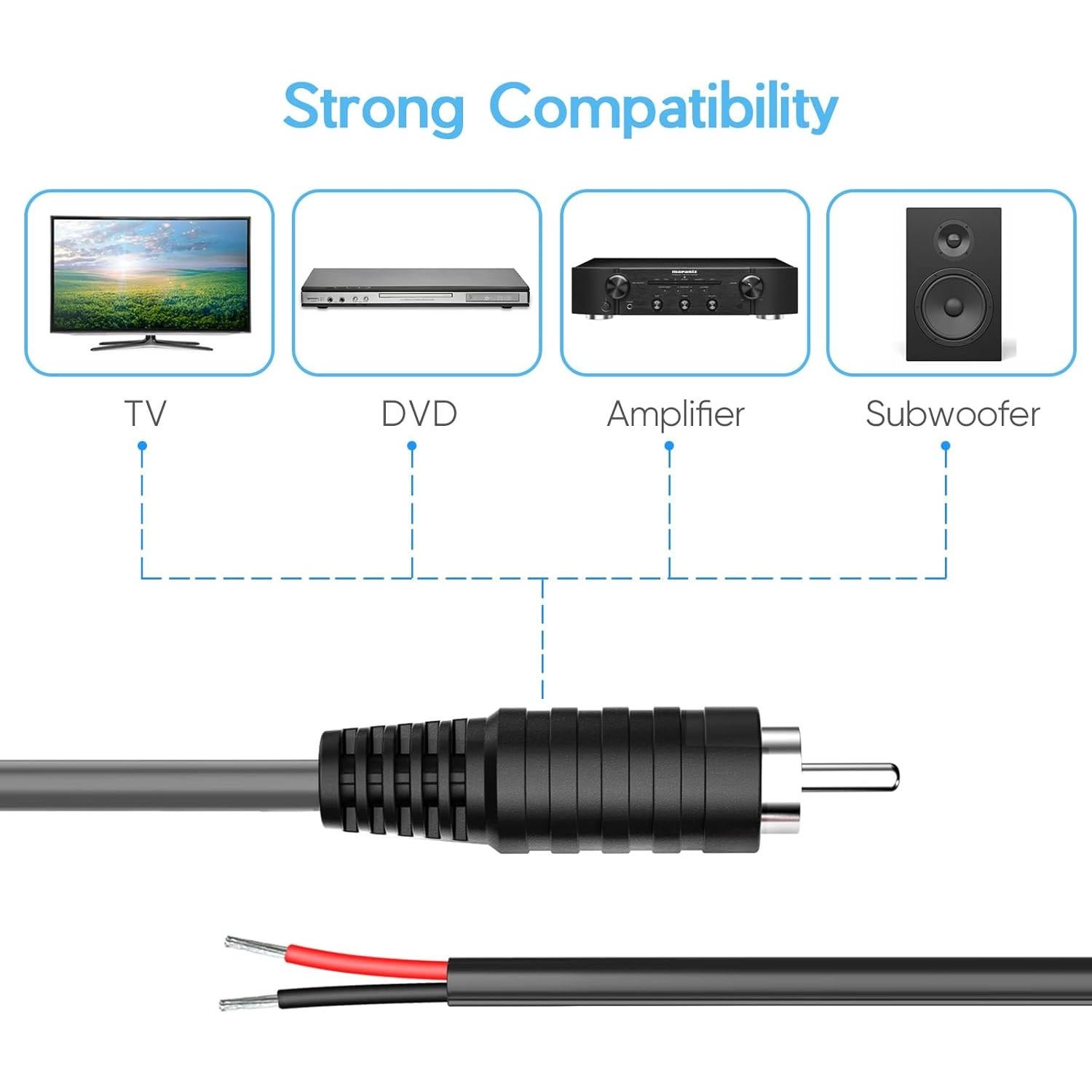Cable de Altavoz RCA Grueso 18AWG Pixelman 6ft 2 Pcs