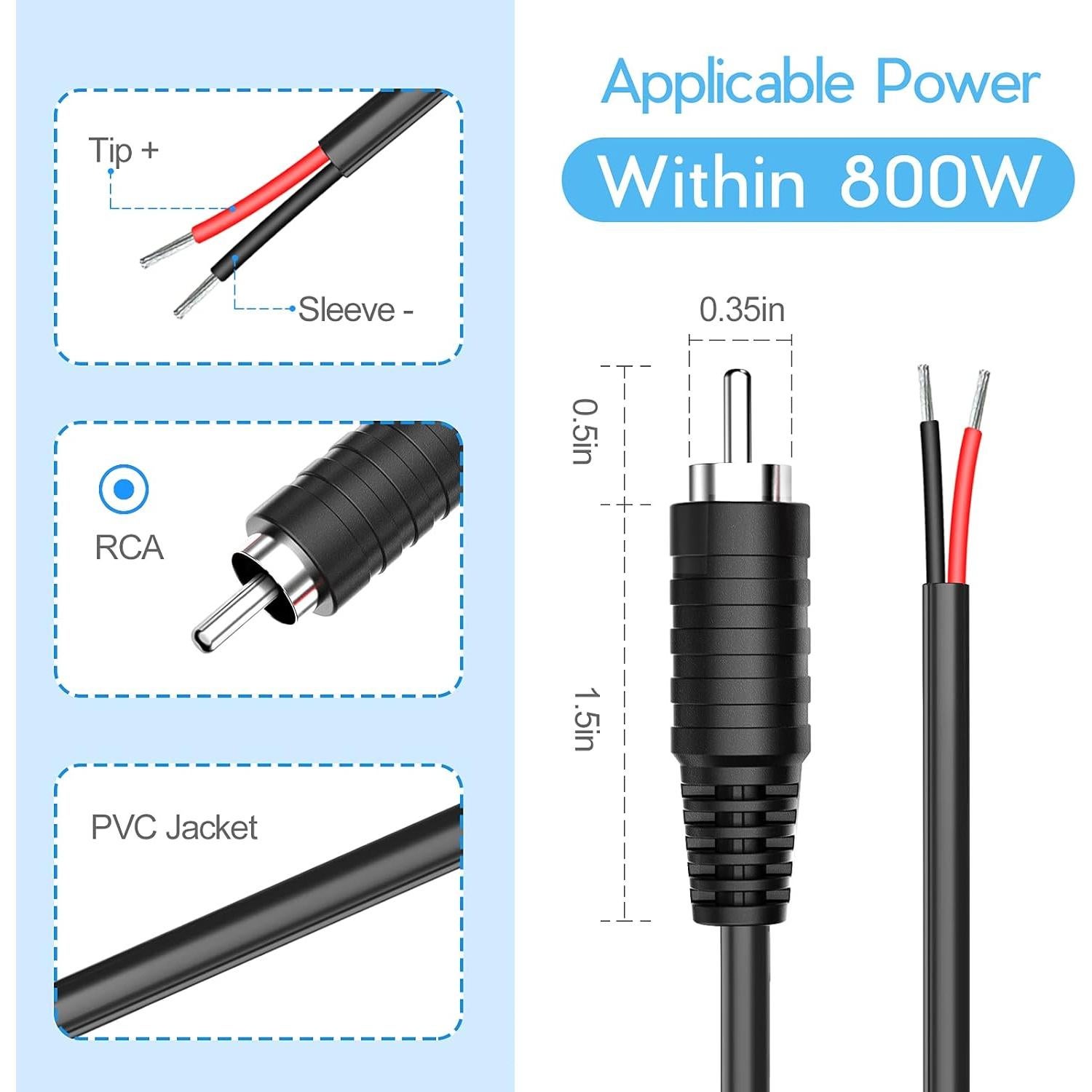 Cable de Altavoz RCA Grueso 18AWG Pixelman 6ft 2 Pcs