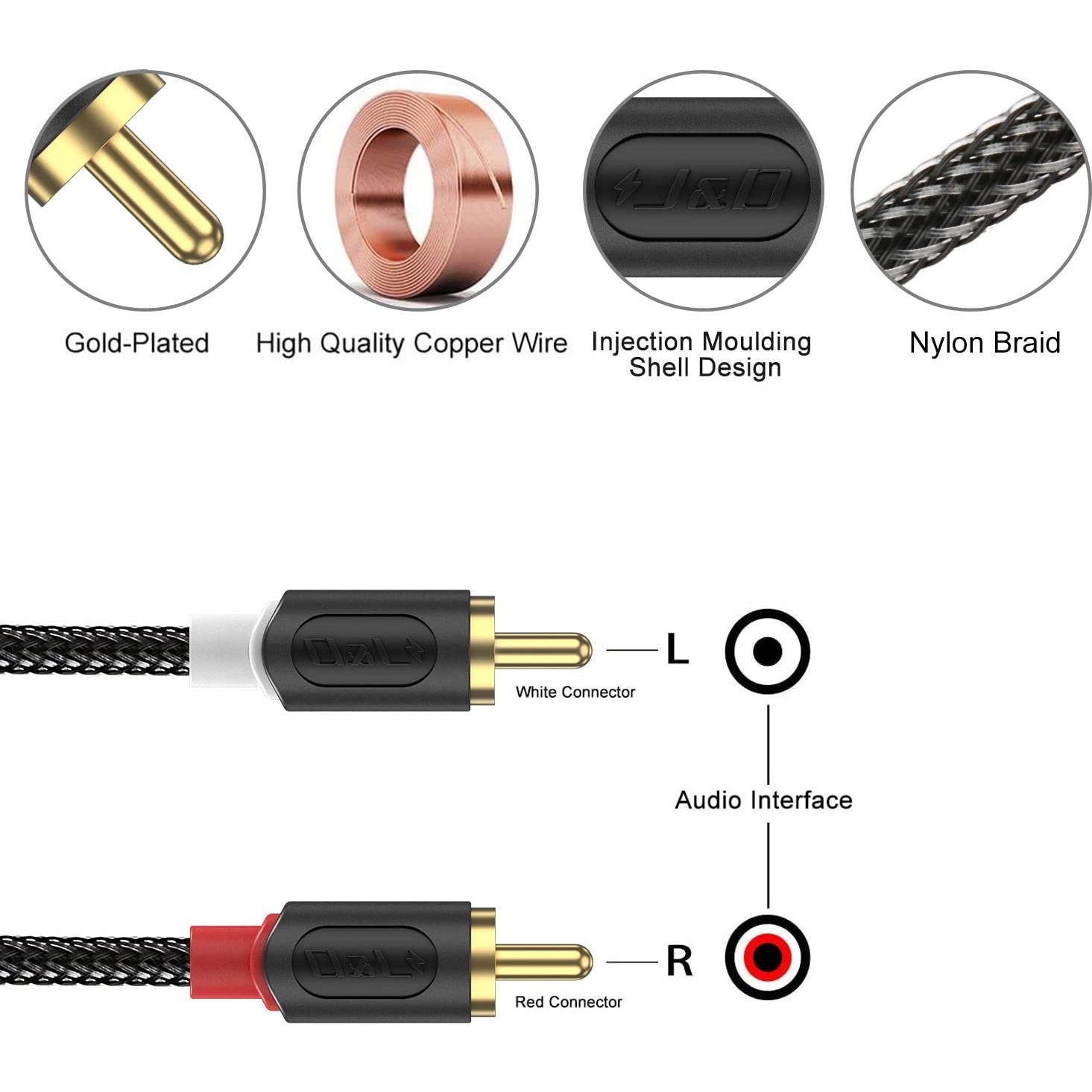 Cable de Audio RCA J&D 2 RCA Macho a Macho 1.83m Estéreo