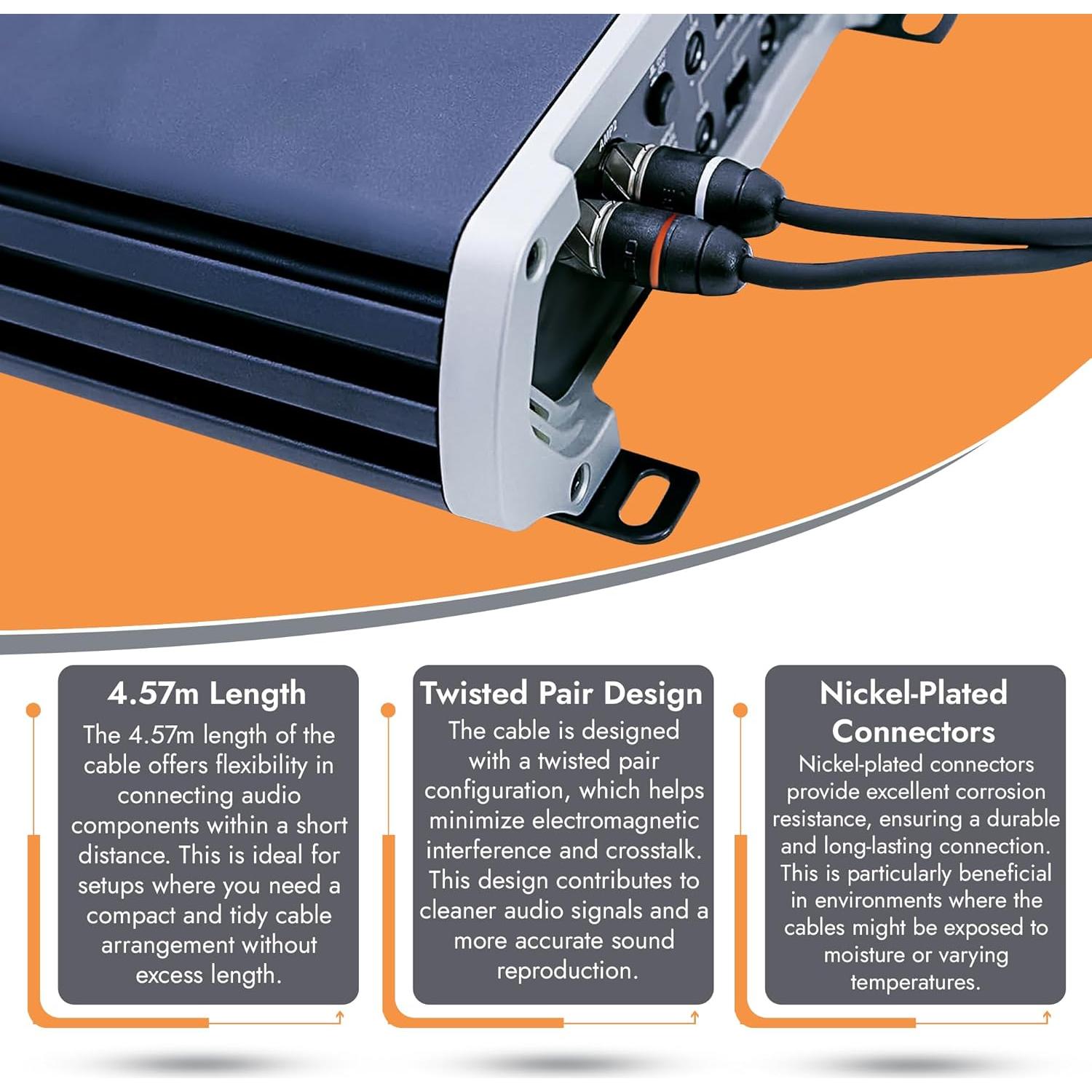 Cable RCA de Audio Elite Audio 4.57m 2-Canal Doble Apantallado