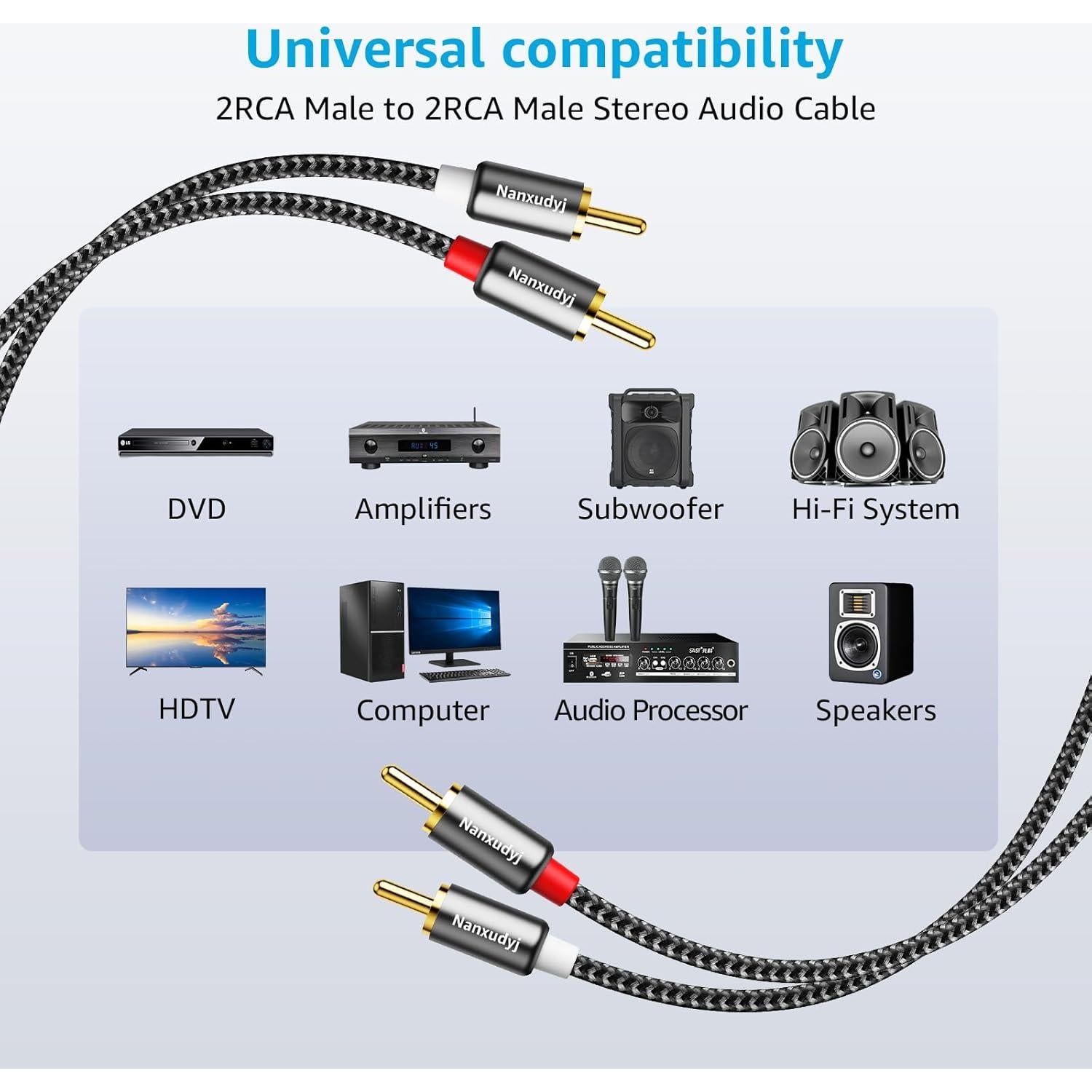 Cable de Audio 2RCA Macho a Macho 0.91m Nanxudyj Dorado