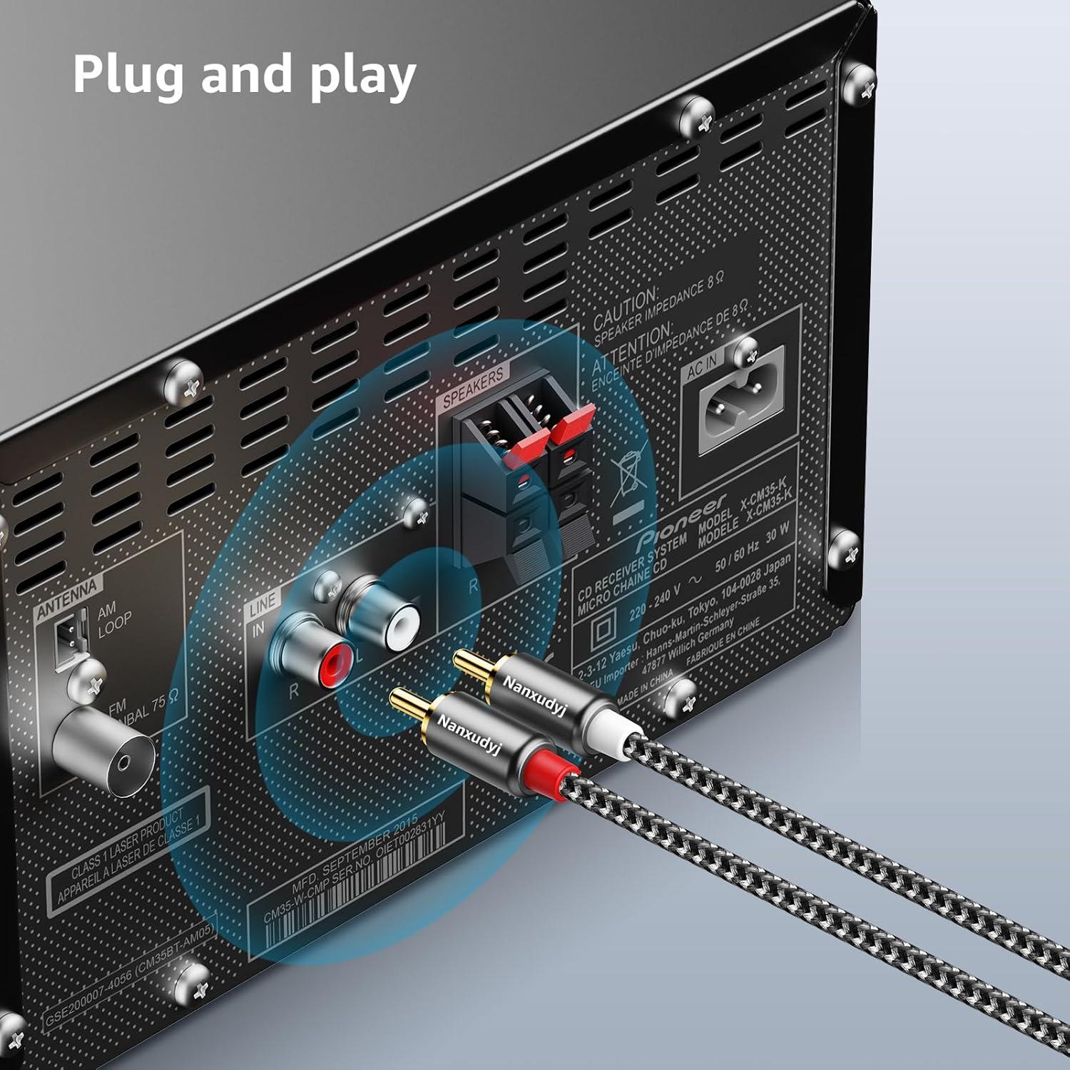 Cable de Audio 2RCA Macho a Macho 0.91m Nanxudyj Dorado