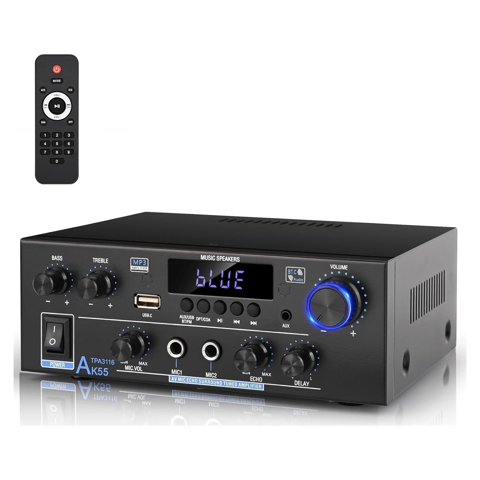 Amplificador Estéreo Romicta AK55 500W Bluetooth 5.0 2 Canales