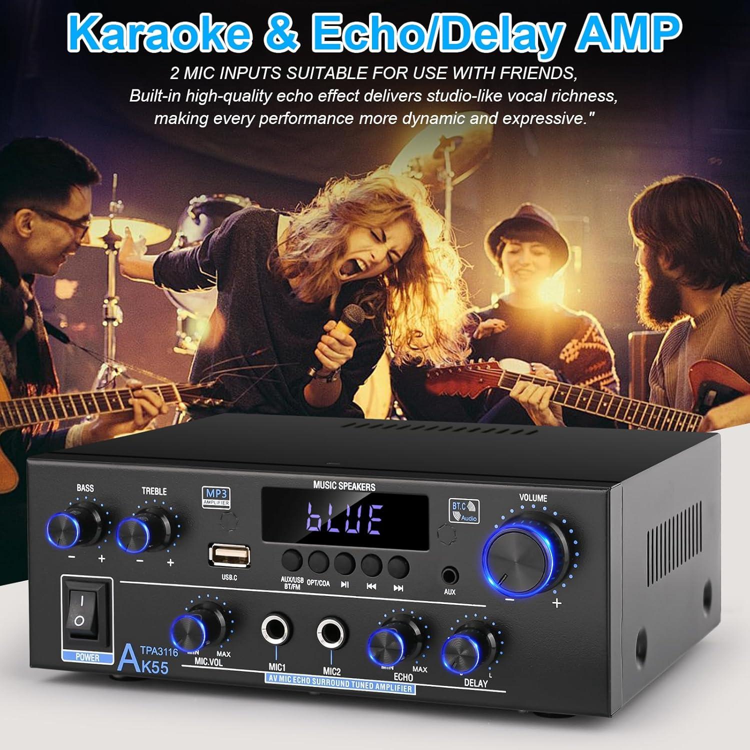 Amplificador Estéreo Romicta AK55 500W Bluetooth 5.0 2 Canales