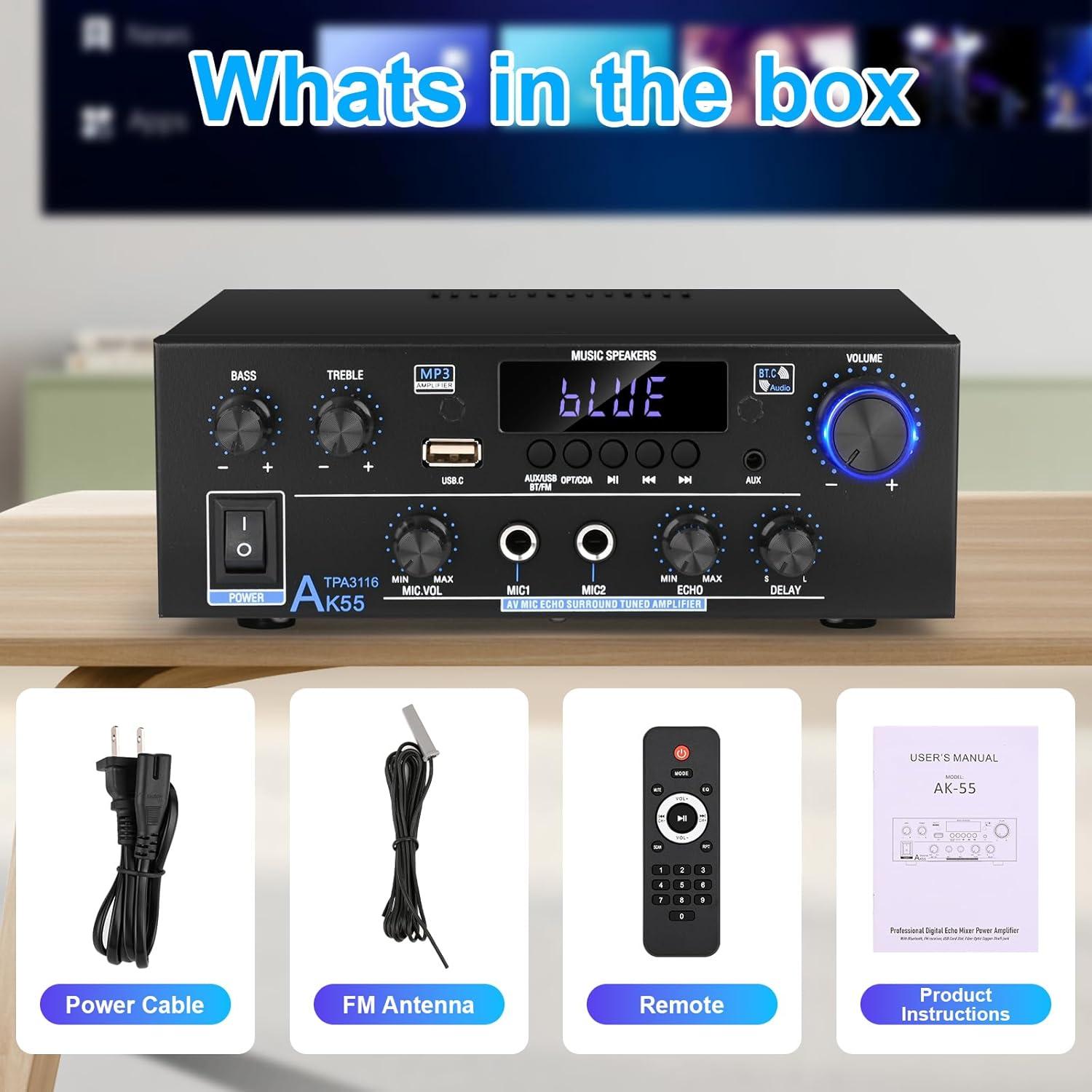 Amplificador Estéreo Romicta AK55 500W Bluetooth 5.0 2 Canales