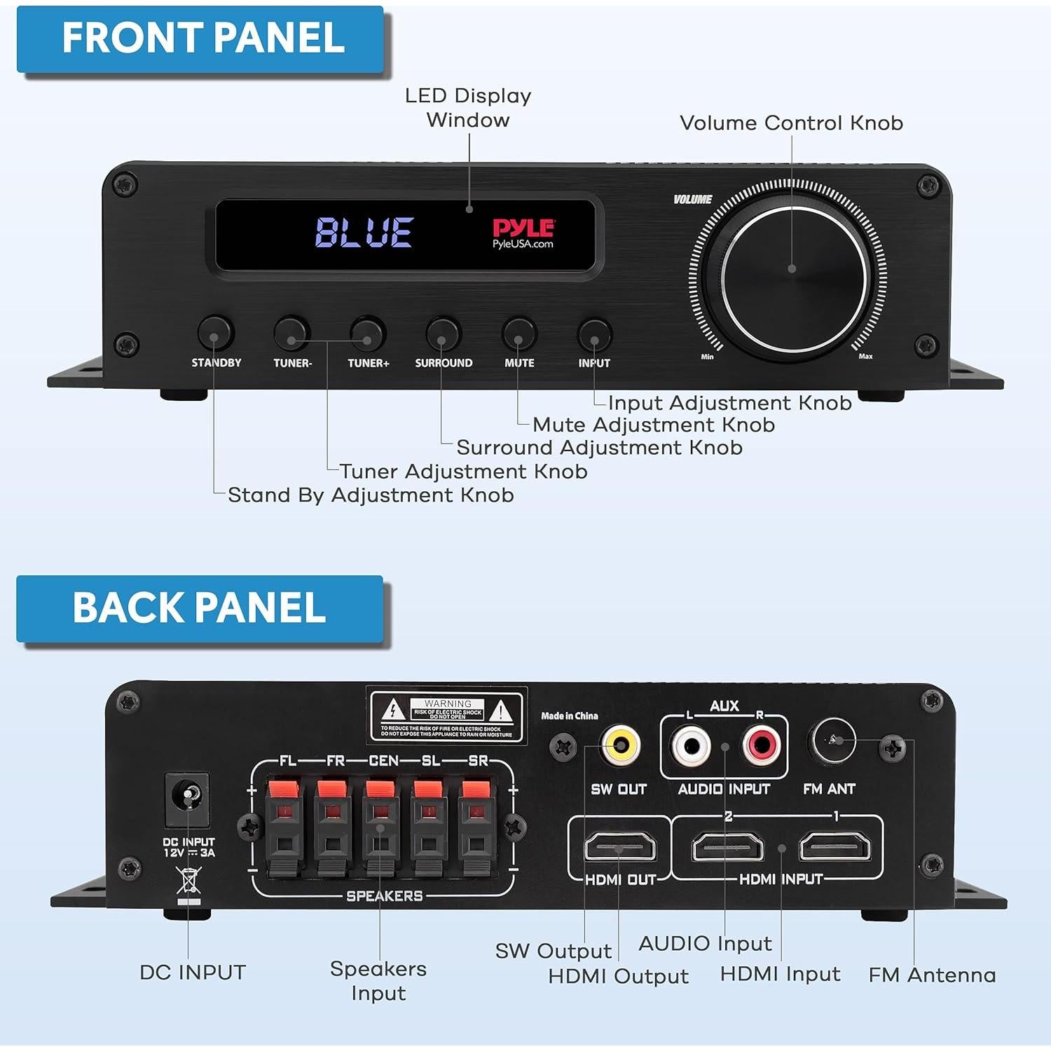 Amplificador de Audio Bluetooth Pyle PFA540BT 100W 5 Canales