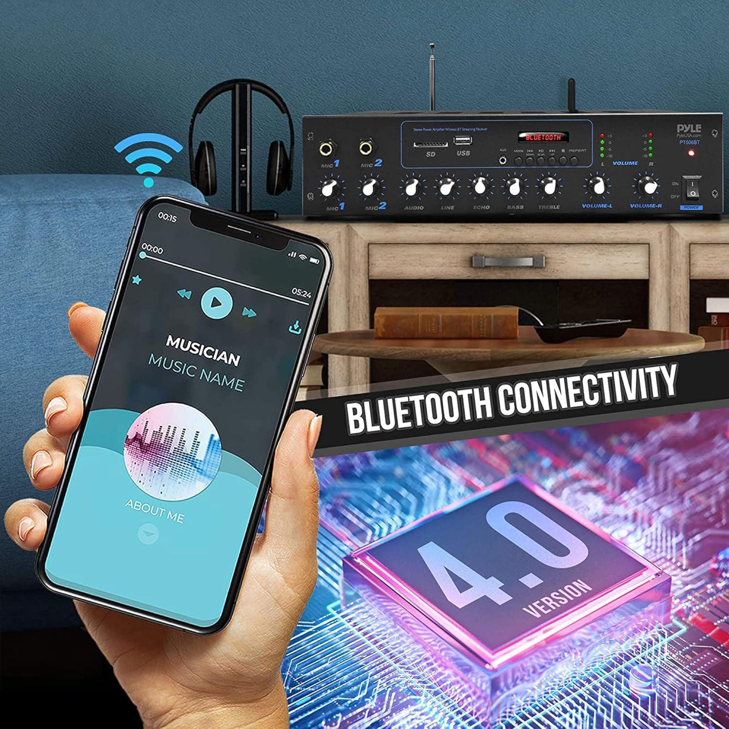 Amplificador Estéreo Pyle PT506BT.5 Bluetooth 600W FM USB SD