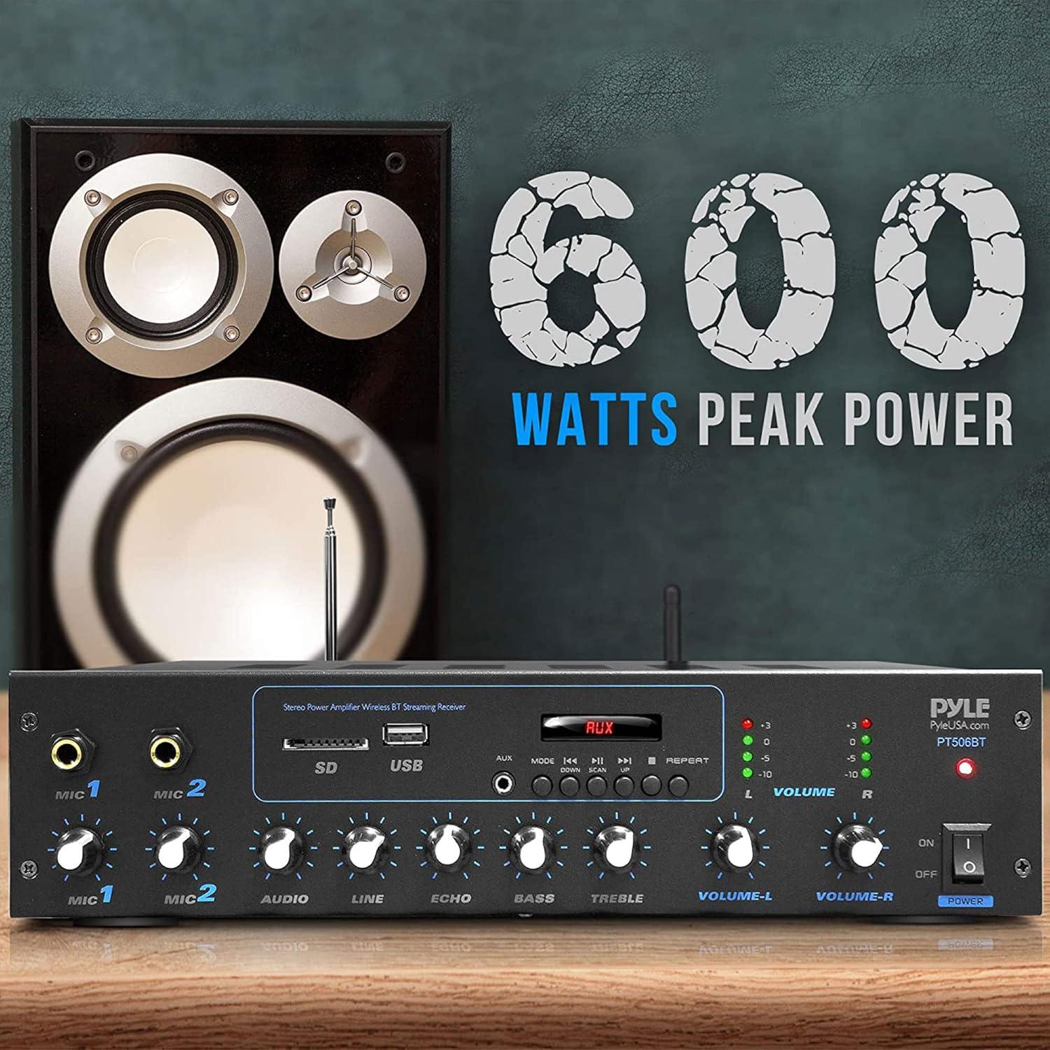 Amplificador Estéreo Pyle PT506BT.5 Bluetooth 600W FM USB SD