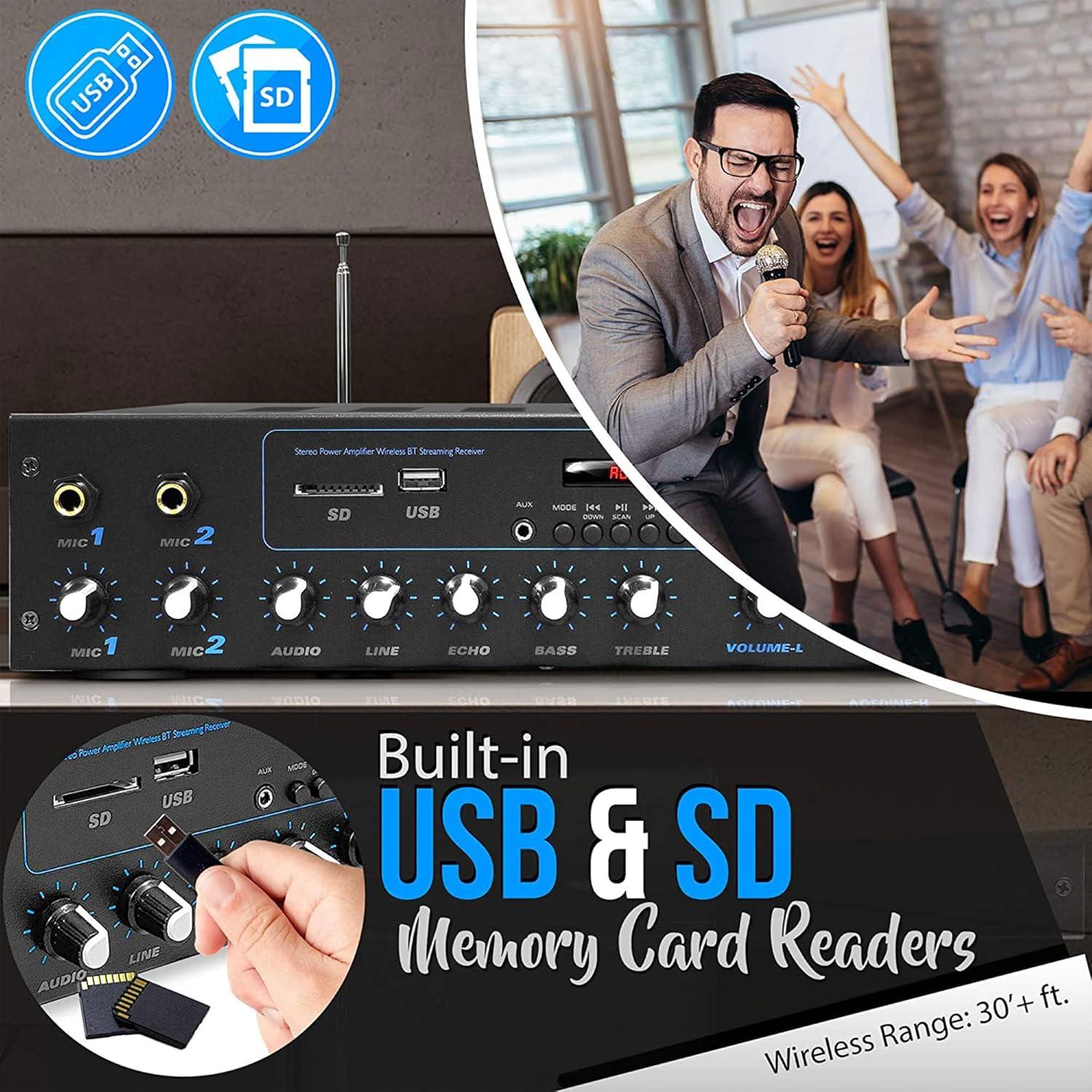 Amplificador Estéreo Pyle PT506BT.5 Bluetooth 600W FM USB SD