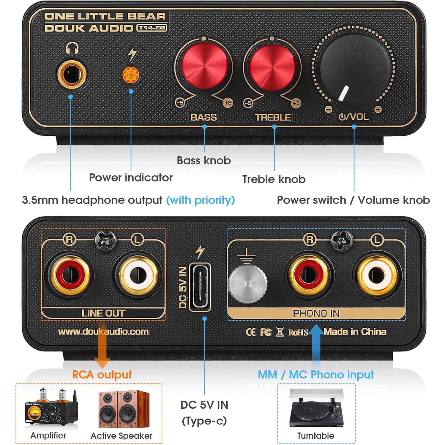 Preamplificador Phono MM/MC Little Bear T14-EQ con Control de Tono