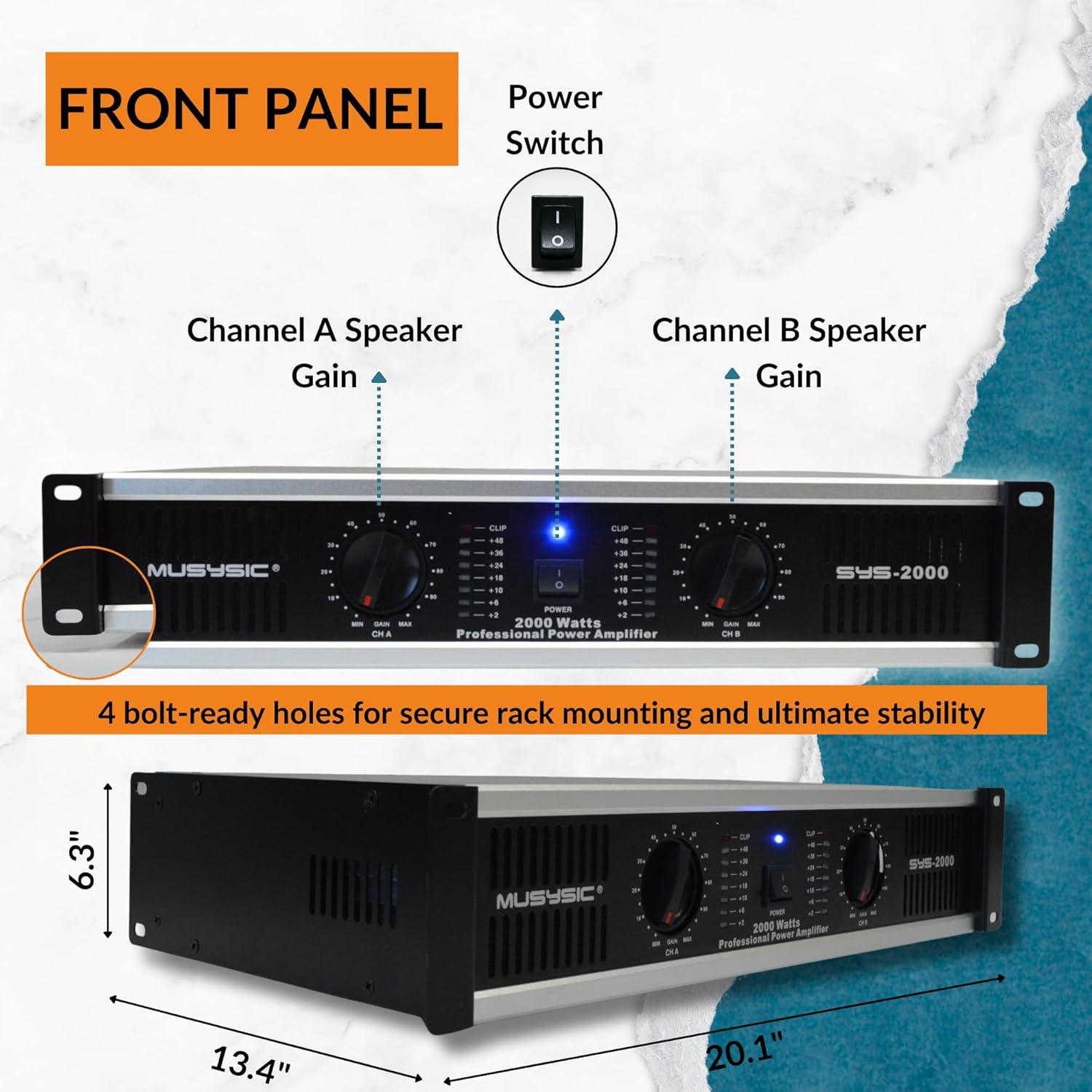 Amplificador de Audio Estéreo MUSYSIC SYS-2000 2000W 2 Canales