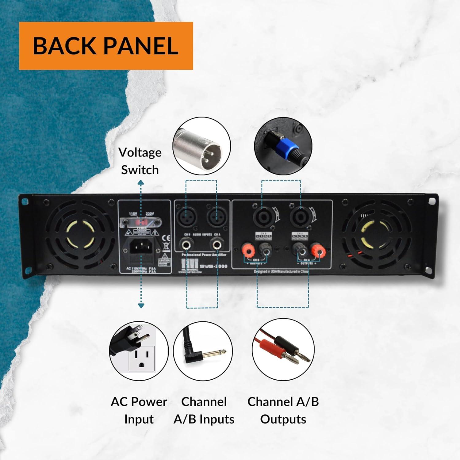 Amplificador de Audio Estéreo MUSYSIC SYS-2000 2000W 2 Canales