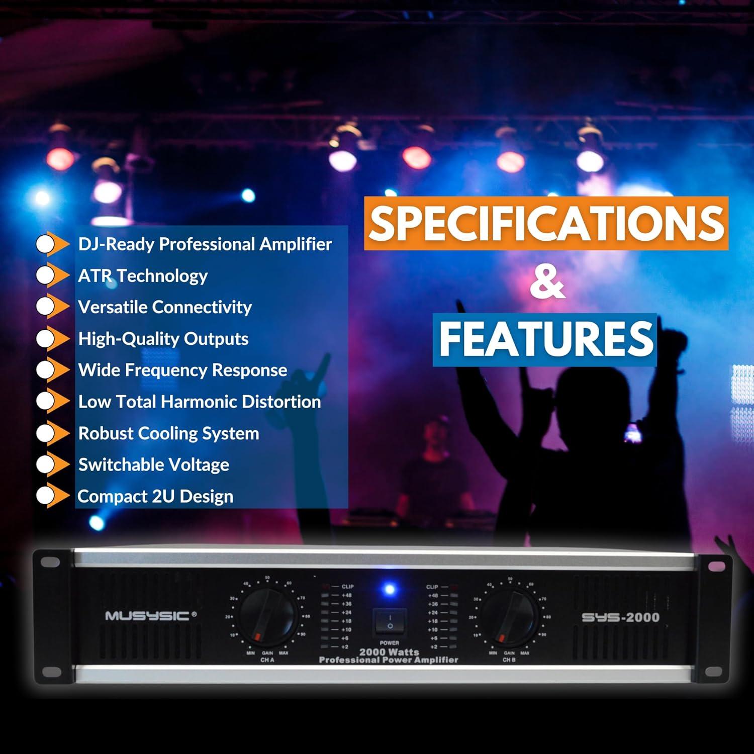 Amplificador de Audio Estéreo MUSYSIC SYS-2000 2000W 2 Canales