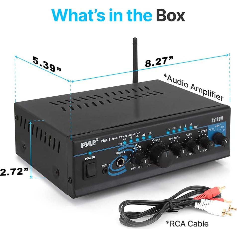 Amplificador de Potencia Estéreo Pyle PTA4 2x120W Bluetooth