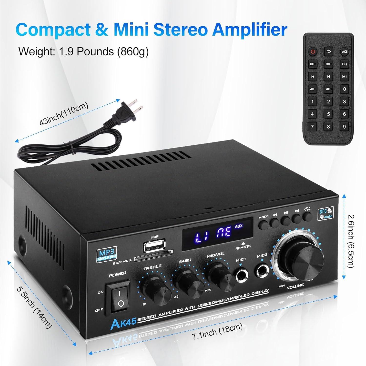 Amplificador de Potencia Dmyond AK45 Bluetooth 100W 2 Canales