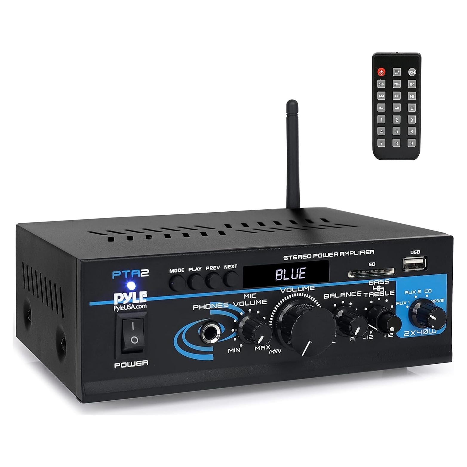 Amplificador de Potencia Estéreo Pyle PTA2 - 2x40W Bluetooth