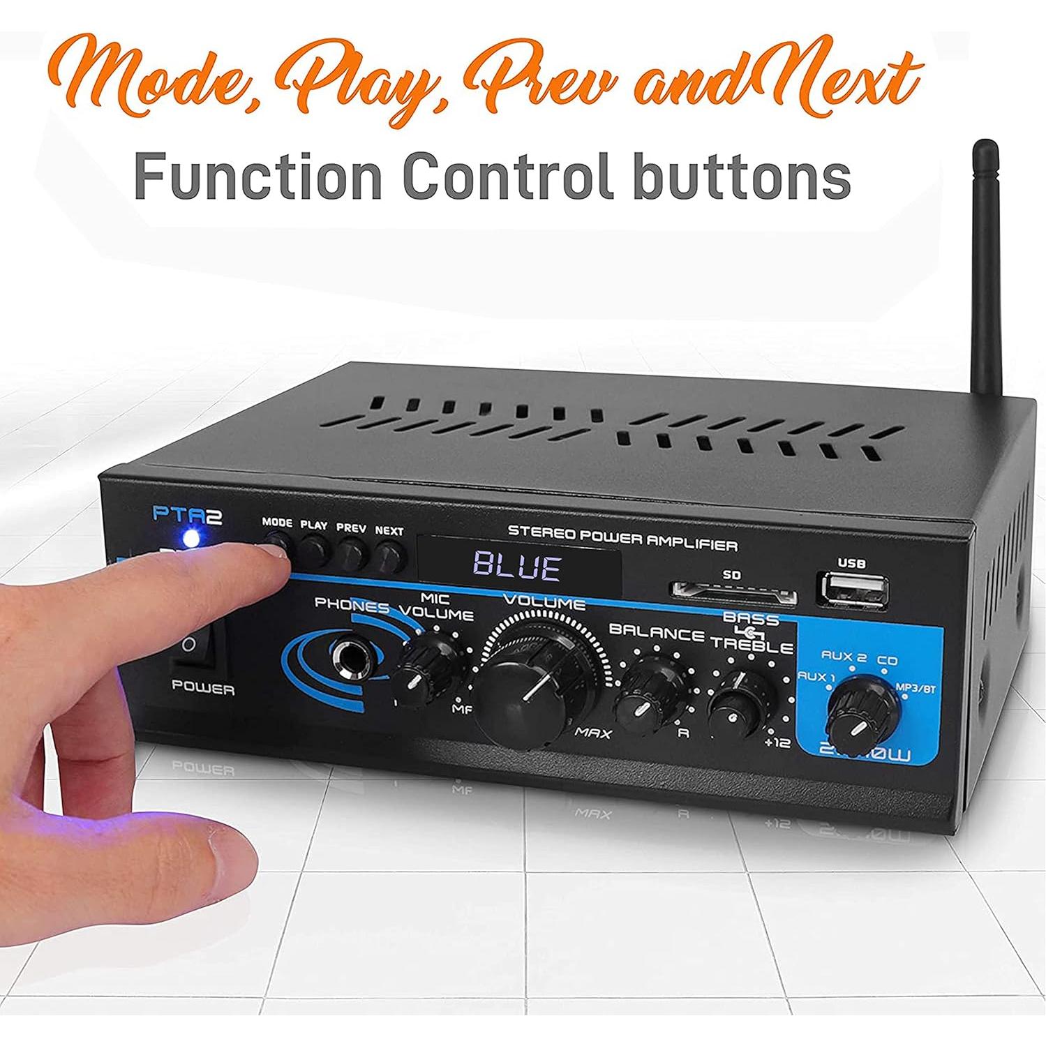 Amplificador de Potencia Estéreo Pyle PTA2 - 2x40W Bluetooth