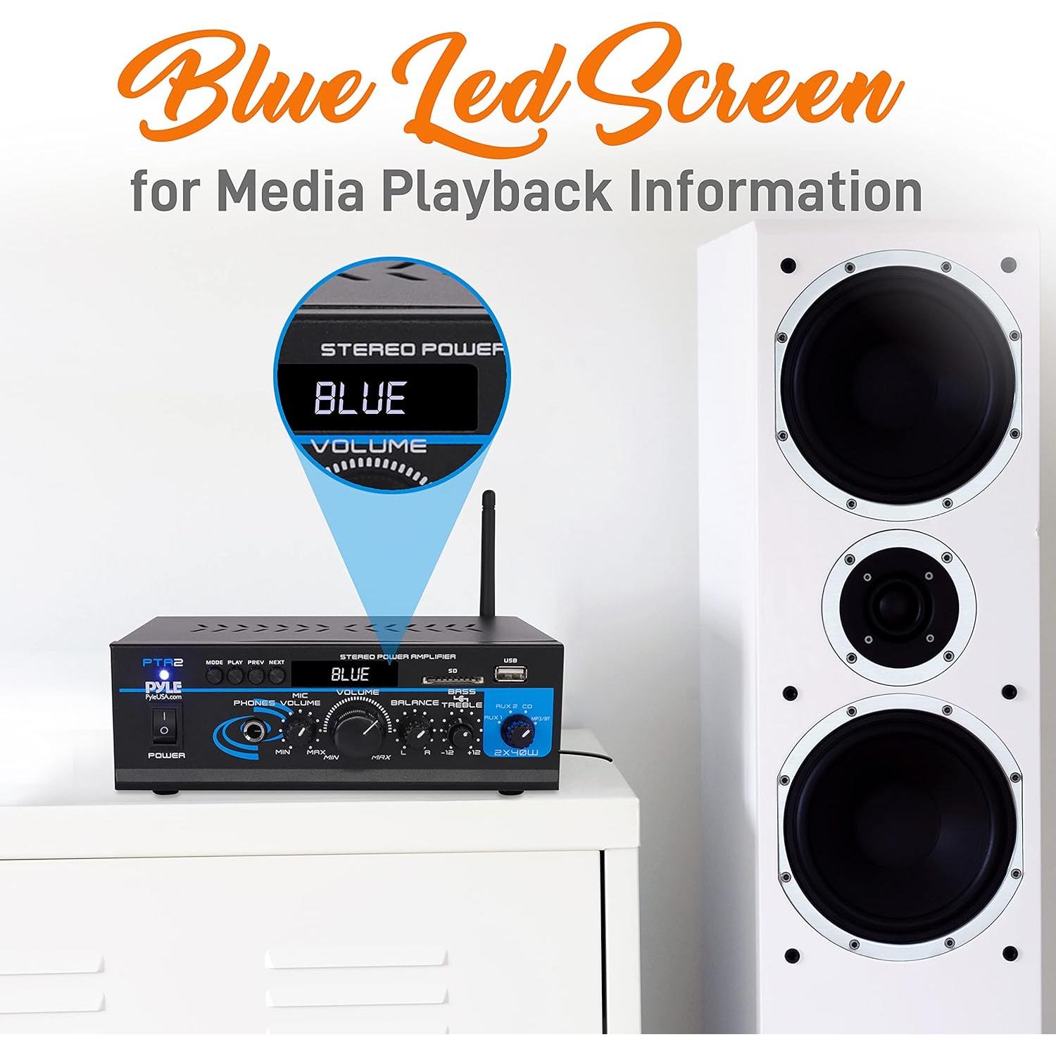 Amplificador de Potencia Estéreo Pyle PTA2 - 2x40W Bluetooth