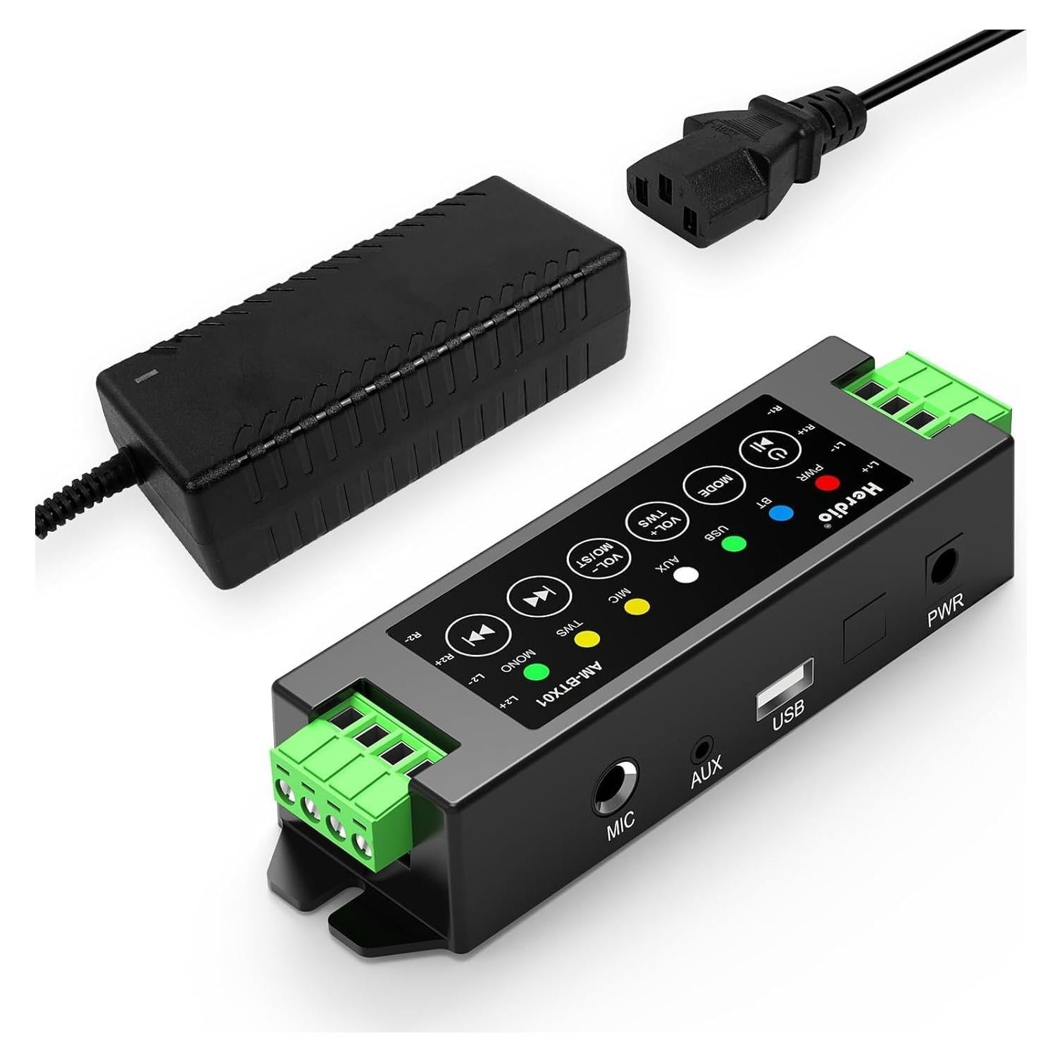 Amplificador Herdio 4 Canales Bluetooth 5.0 200W Montaje Pared