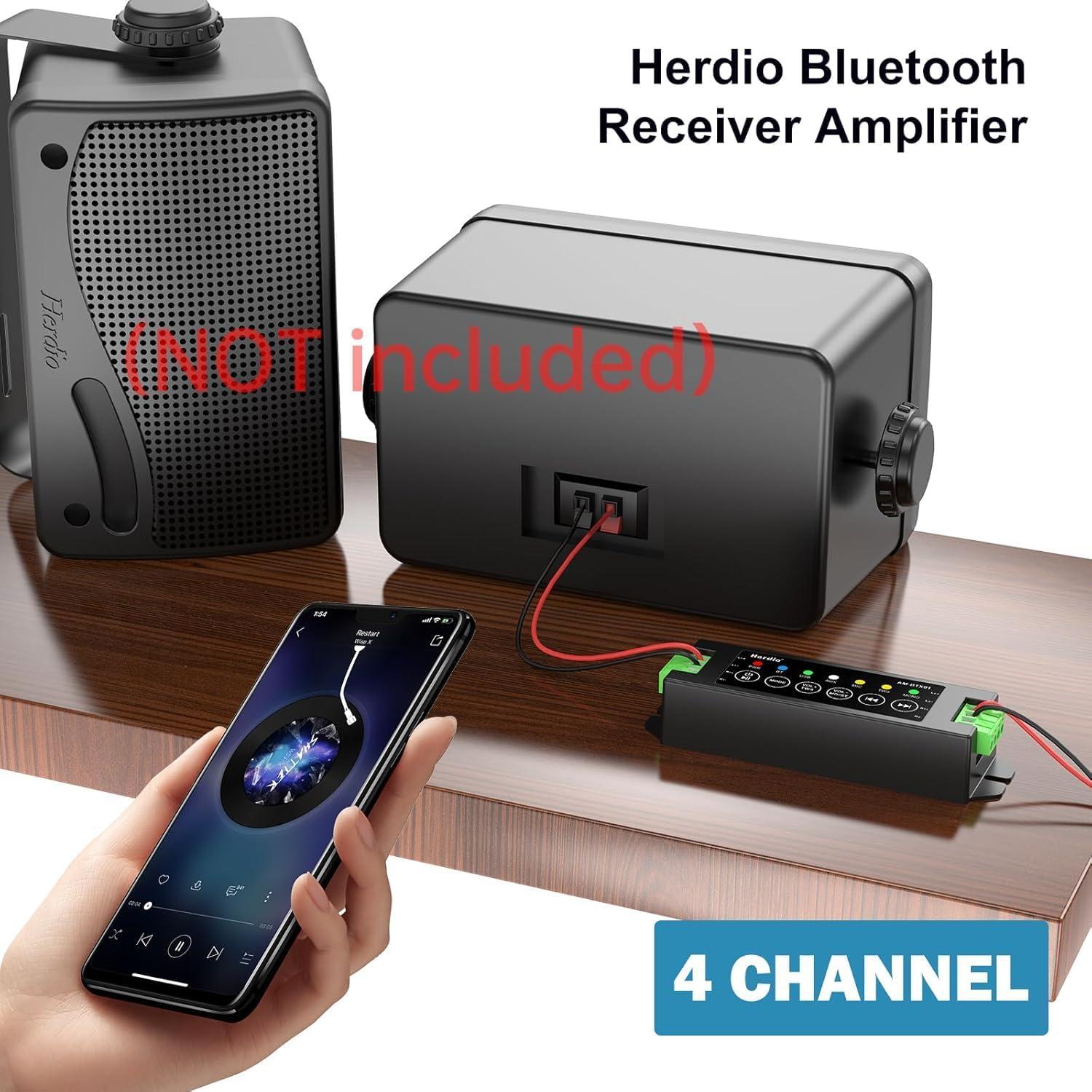 Amplificador Herdio 4 Canales Bluetooth 5.0 200W Montaje Pared