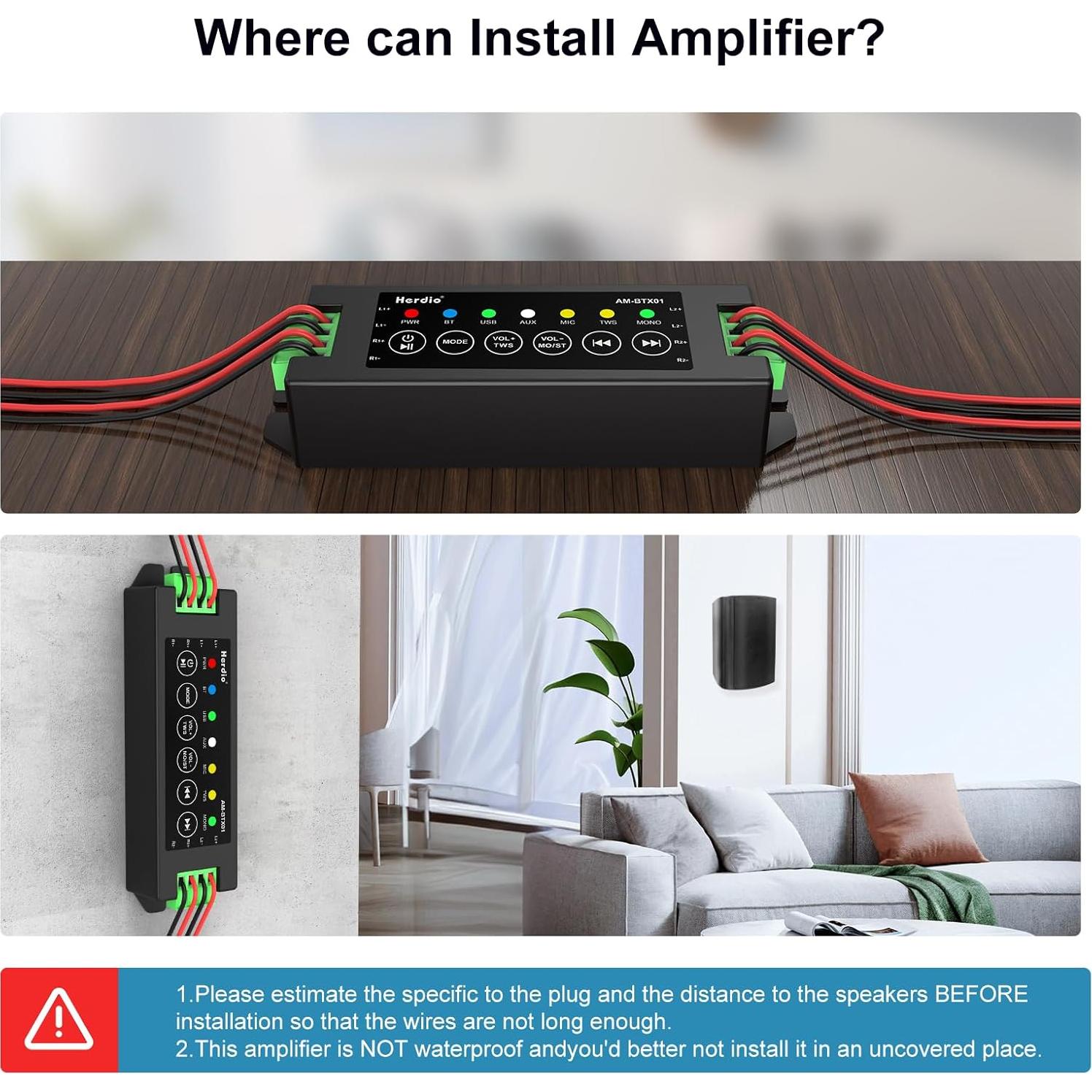 Amplificador Herdio 4 Canales Bluetooth 5.0 200W Montaje Pared