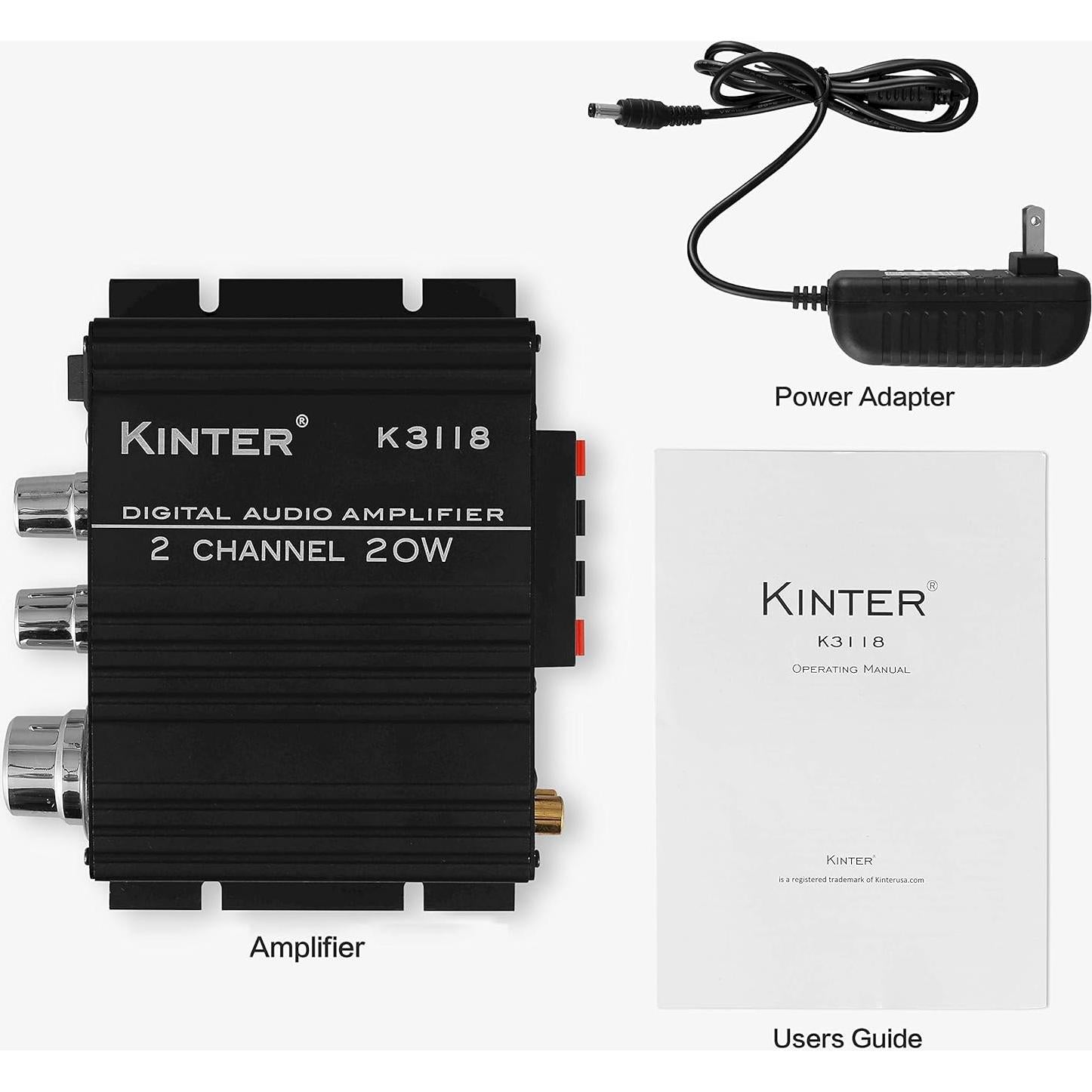 Amplificador Estéreo Kinter K3118 Hi-Fi 2x15W con Fuente 12V
